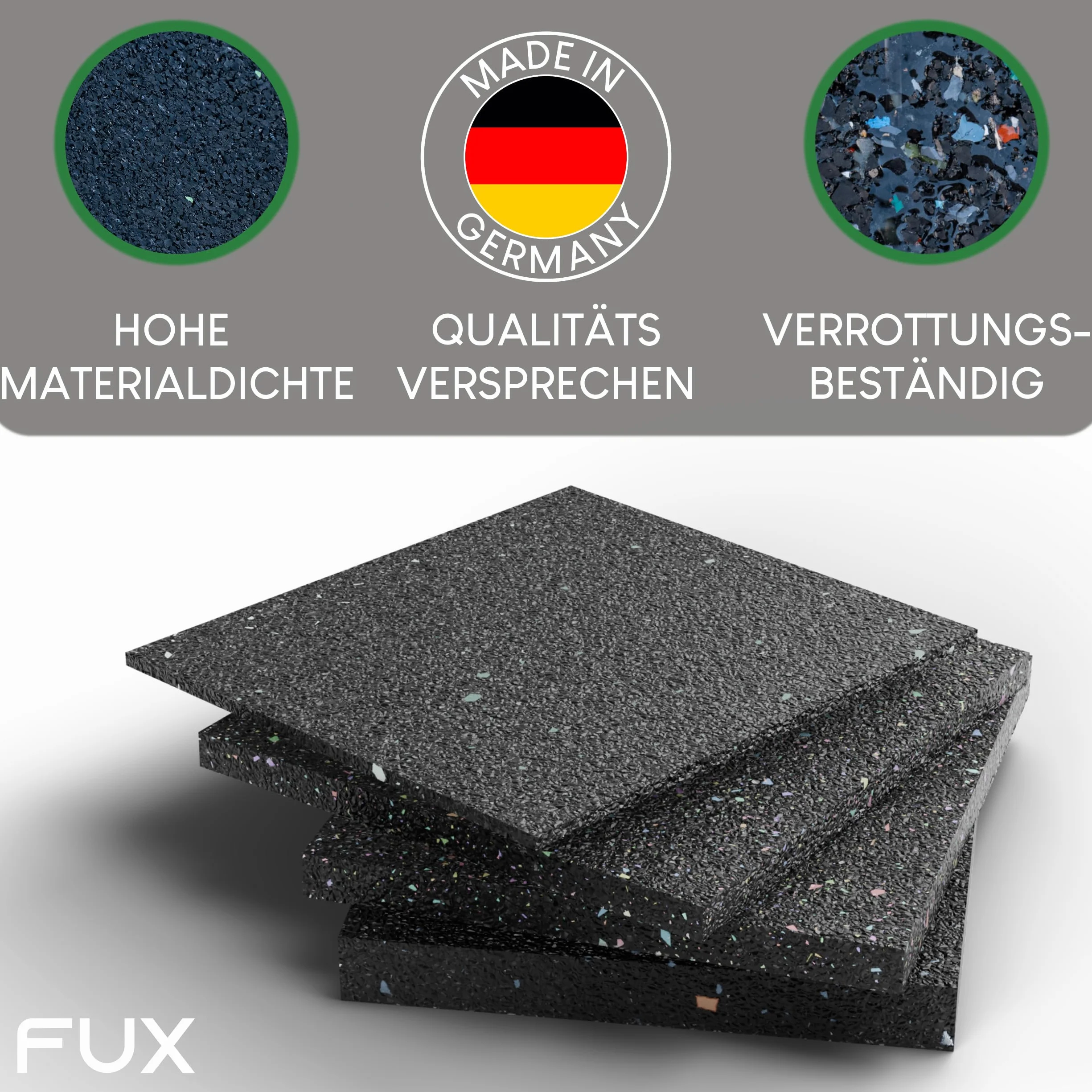 FUX Podkładki tarasowe - 50 sztuk - 90 x 90 x 10 mm | Antypoślizgowa ochrona podłoża, odprowadza wodę, odporne na warunki atmosferyczne, granulat gumowy