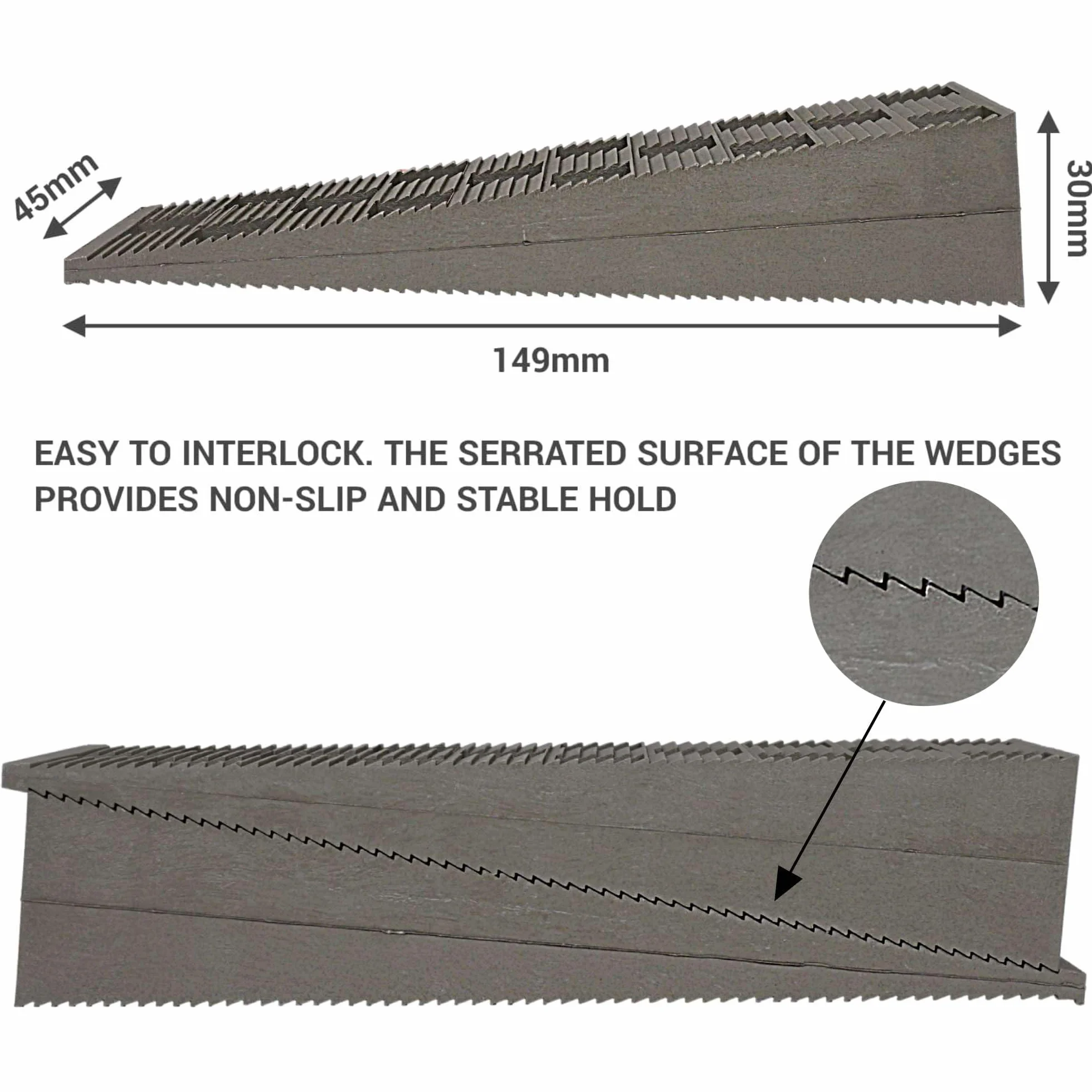 SKIR'CO (4 szt.) Plastikowe prążkowane kliny 149 x 45 x 30 mm do poziomowania, klinów rozstawowych, podkładek poziomujących, klinów blokujących