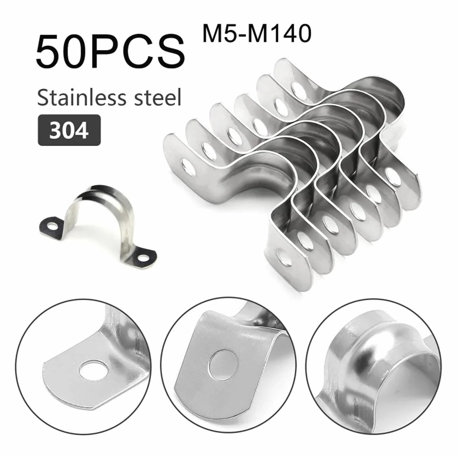 50 sztuk zaciski kablowe ze stali nierdzewnej pasek z dwoma otworami wspornik U sztywny pasek rurowy metalowy zacisk zaciski napinające Heavy Duty M5-M140(M140-50pcs)