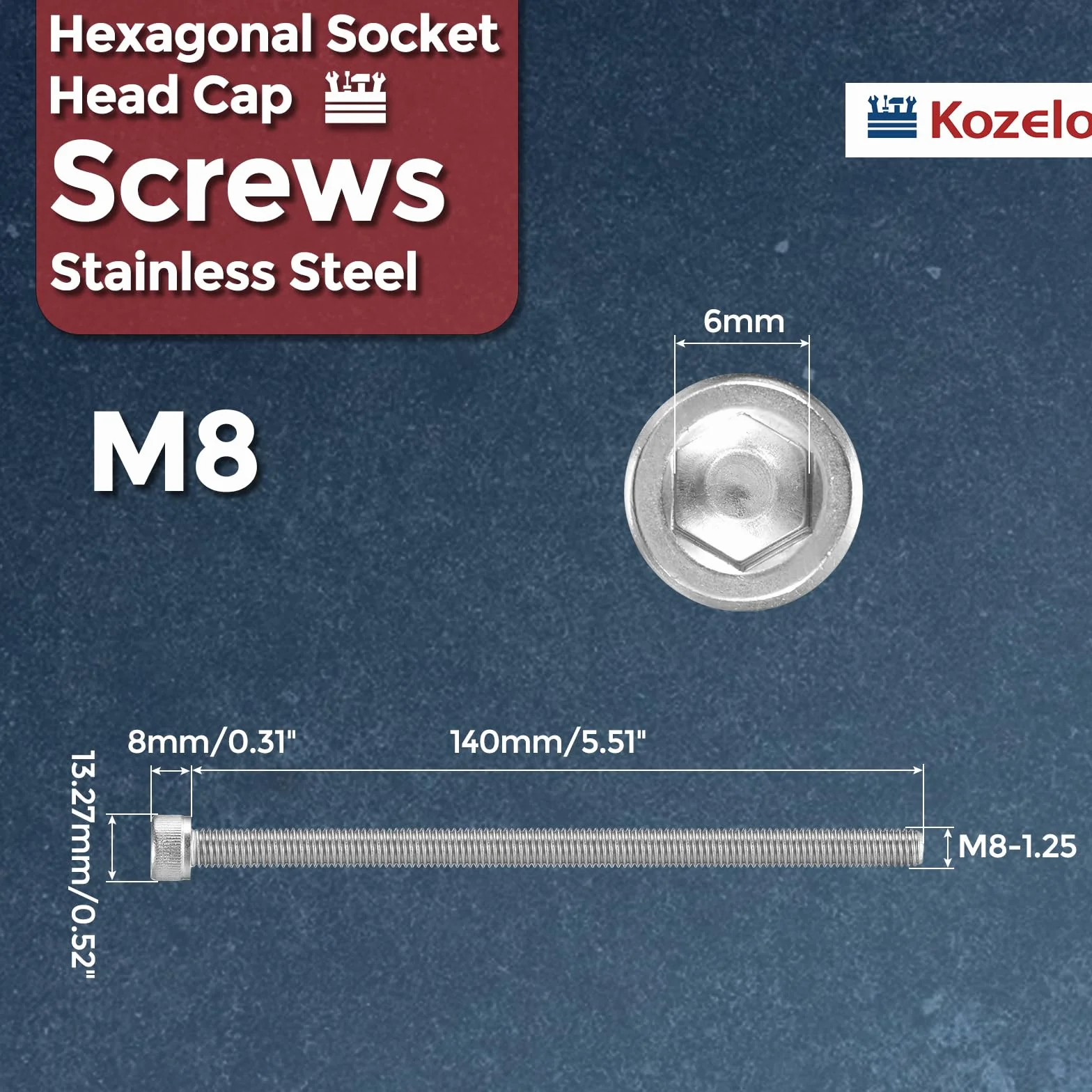 2 szt. śruby z łbem sześciokątnym z łbem sześciokątnym - [M8-1,25 x 140 mm] w pełni gwintowany klucz sześciokątny ze stali nierdzewnej 304 do drukarki 3D silnika elektrycznego, srebrny