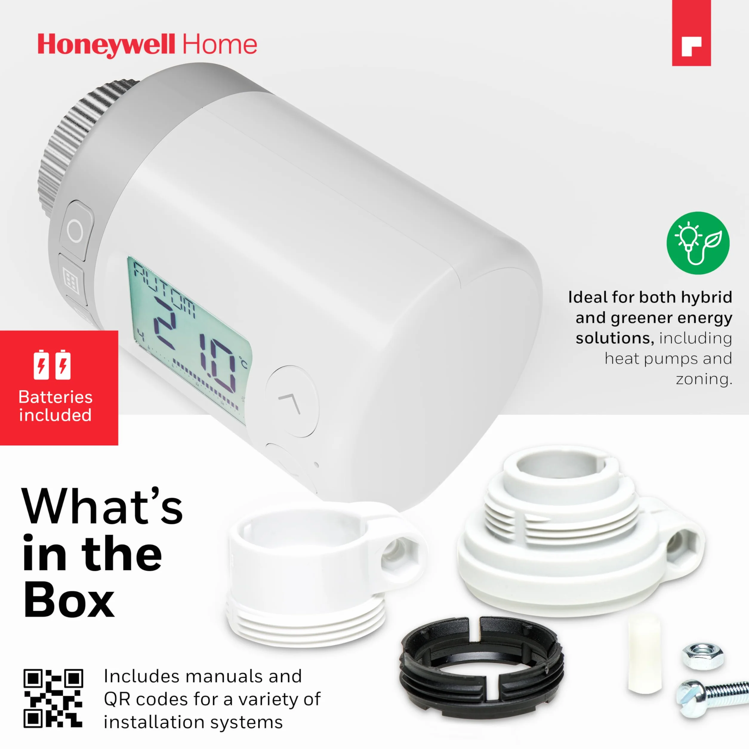 Honeywell Home Inteligentna i programowalna głowica grzejnika elektronicznego, zestaw 2 szt