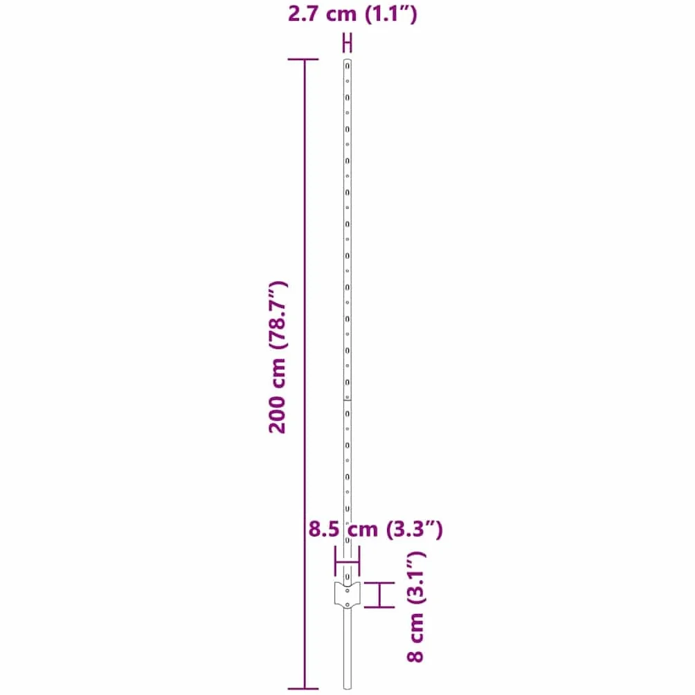 vidaXL Słupek ogrodzeniowy 5 pcs Szary 150 cm Stal