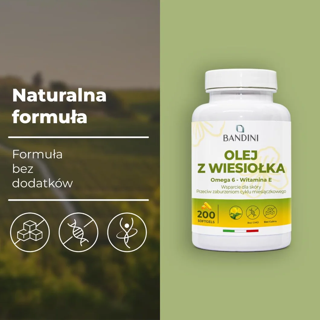 Bandini® Olej z wiesiołka 200 kapsułek żelowych 2000 mg - Przeciwutleniacz dla skóry, włosów i paznokci