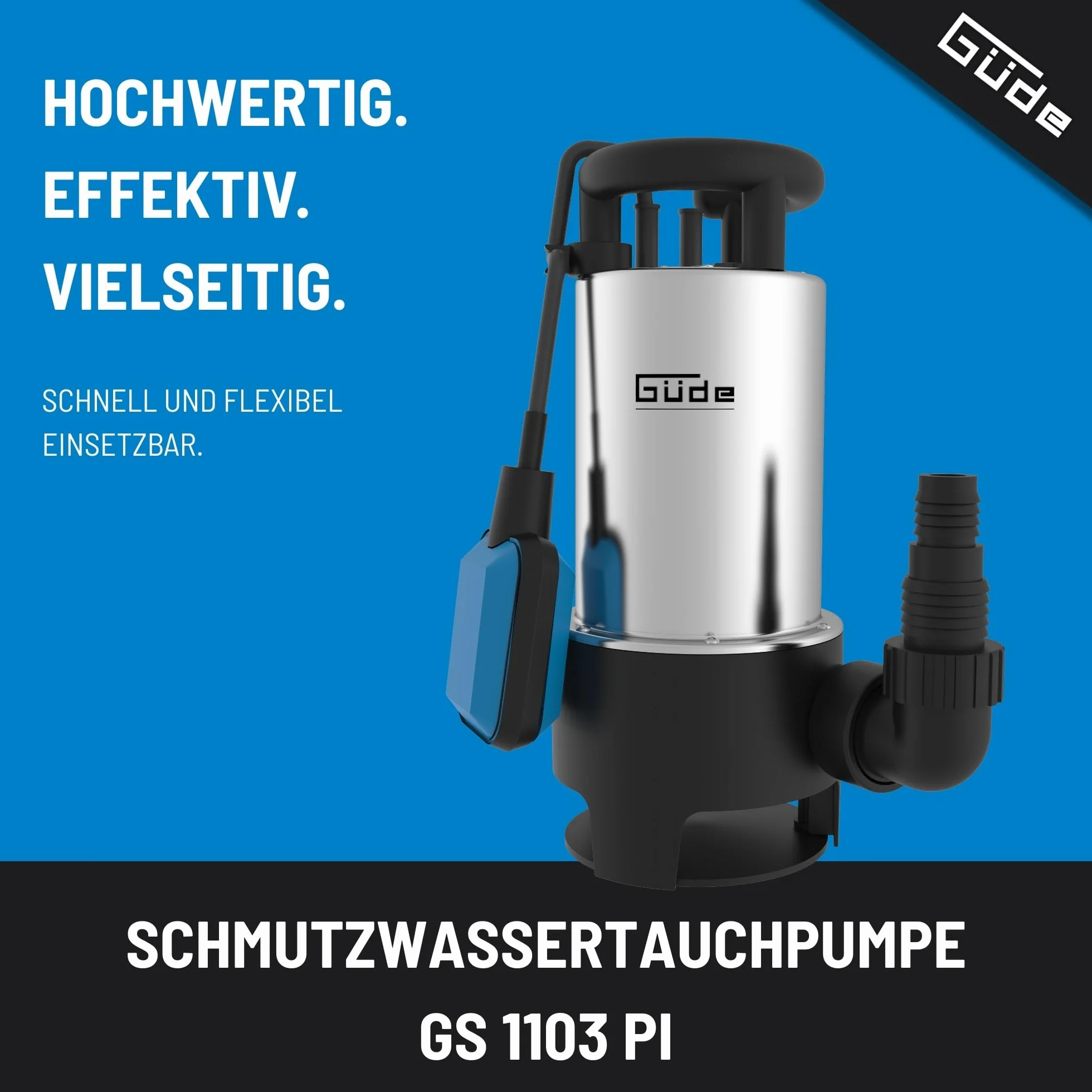 Güde Pompa zanurzeniowa do brudnej wody GS 1103 PI 1100 W 20000 l/h 8 m 7 m wirnik z norylu stal
