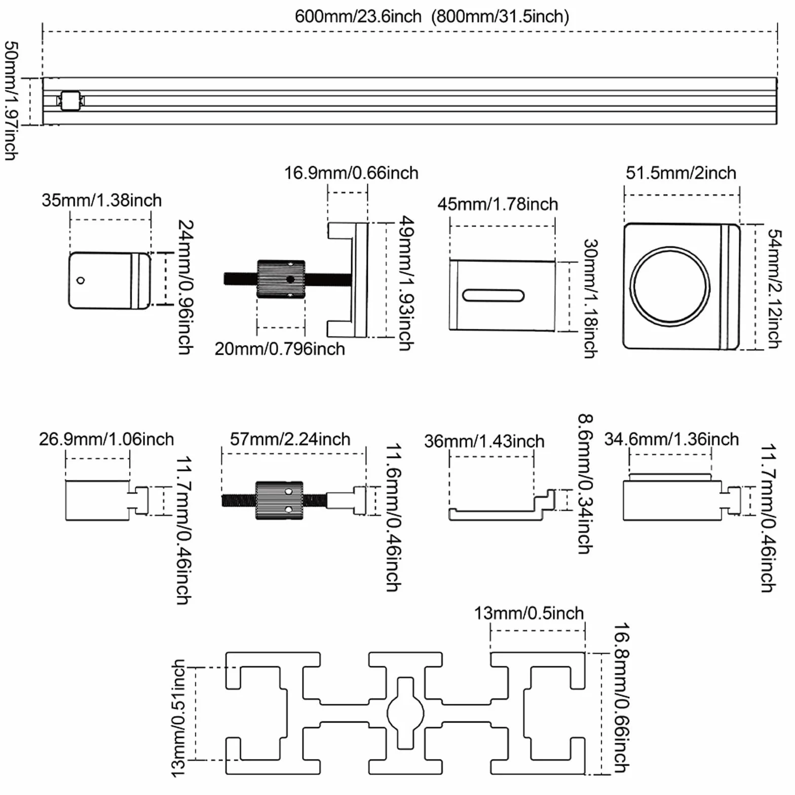 Fafeicy Aluminiowy system prowadnic do frezowania Regulowany szablon kwadratowy 800 mm Wielofunkcyjny zestaw szyn do narzędzi do cięcia drewna