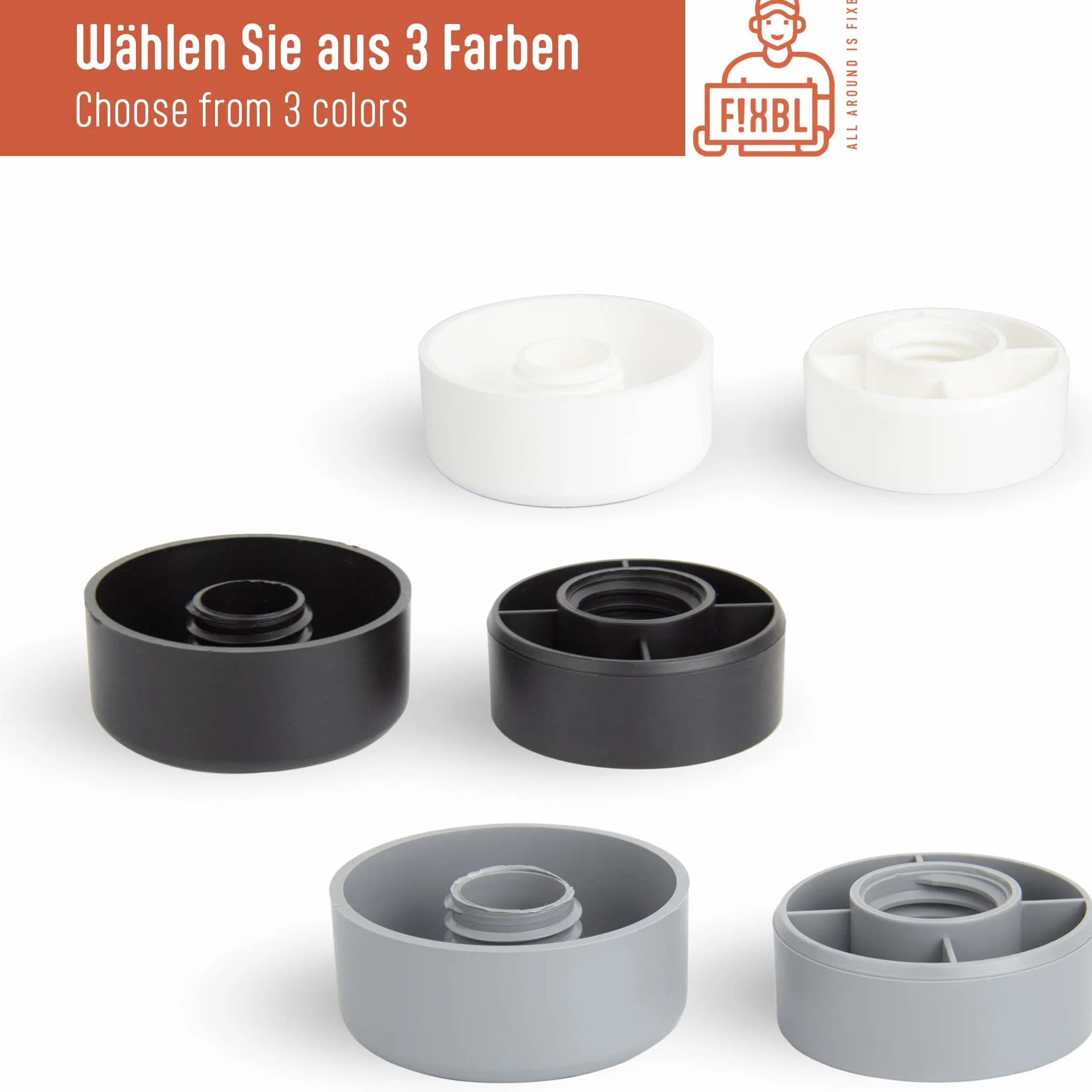 Nóżki meblowe regulowane nóżki do mebli, Ø 55 mm, wysokość 23-35 mm, zestaw 4 nóżek meblowych, okrągłe, białe