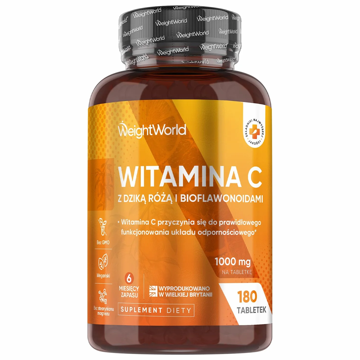 Witamina C 1000 mg, 180 tabletek wegańskich z bioflawonoidami i dziką różą, 6-miesięczna suplementacja – wspiera prawidłowe funkcjonowanie układu odpornościowego (EFSA), bez glutenu i GMO