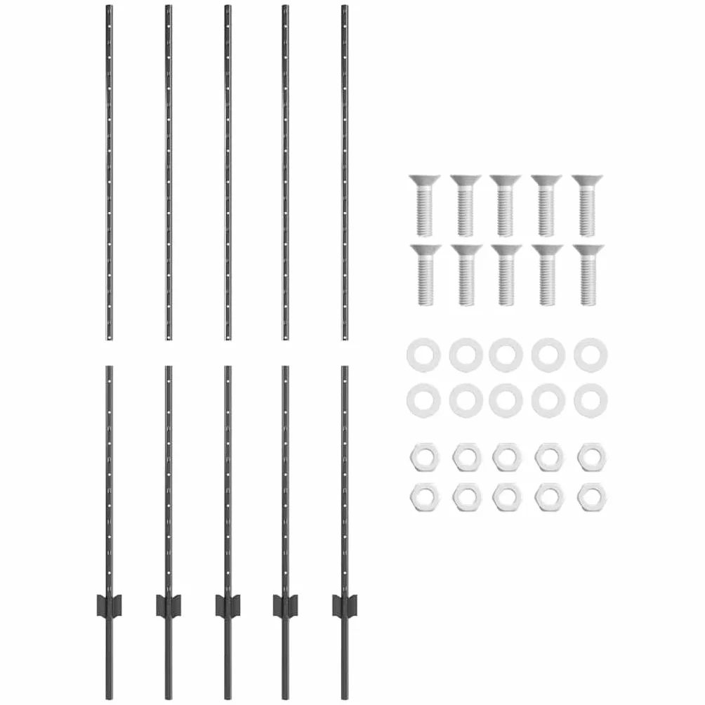 vidaXL Słupek ogrodzeniowy 5 pcs Szary 150 cm Stal