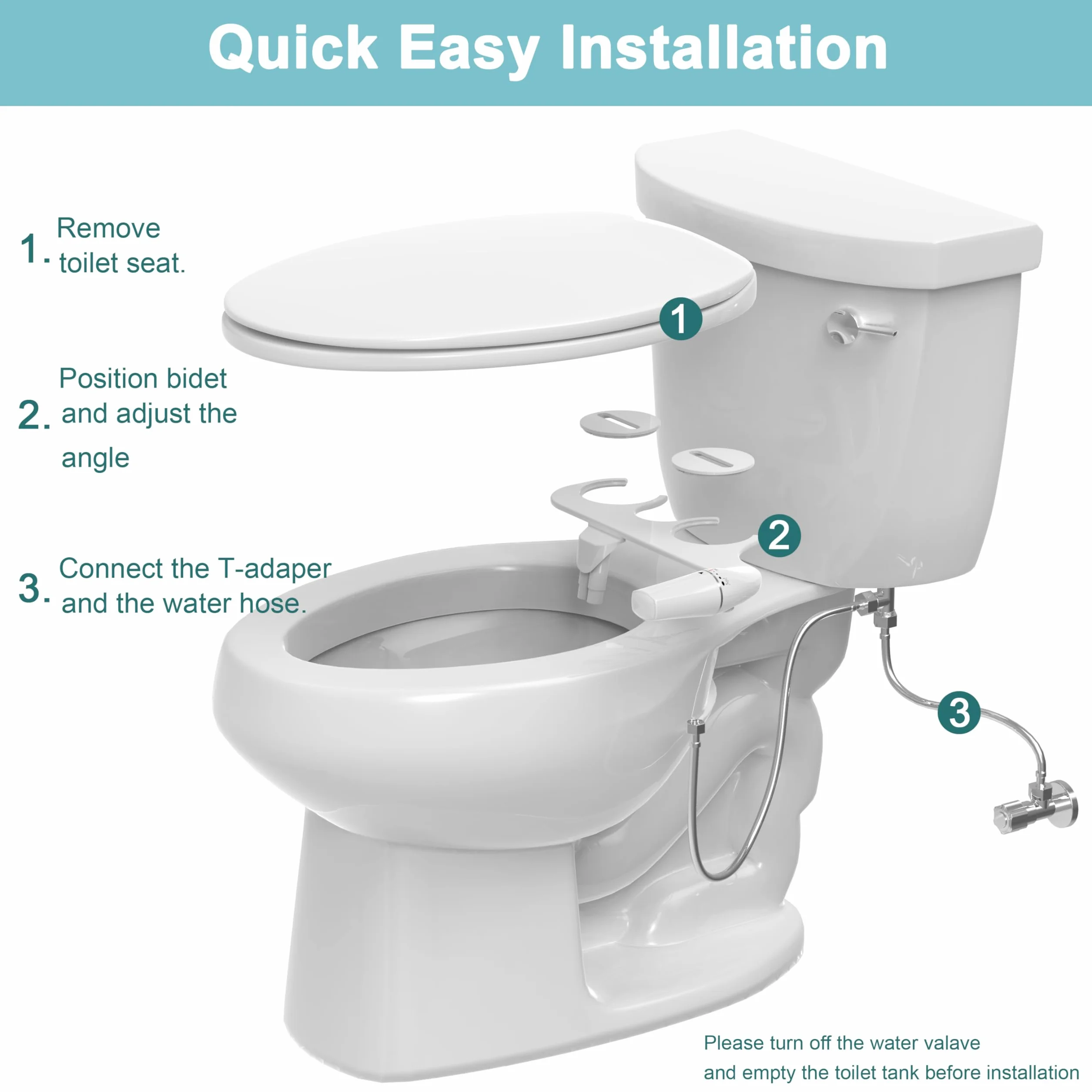 Bidet Insert for Toile lewy – WITHLENT ultracienki bidet ręczny do toalety z podwójną dyszą, nakładka na toaletę, do czyszczenia przodu i z tyłu, do toalety, prysznica, taharet, biały
