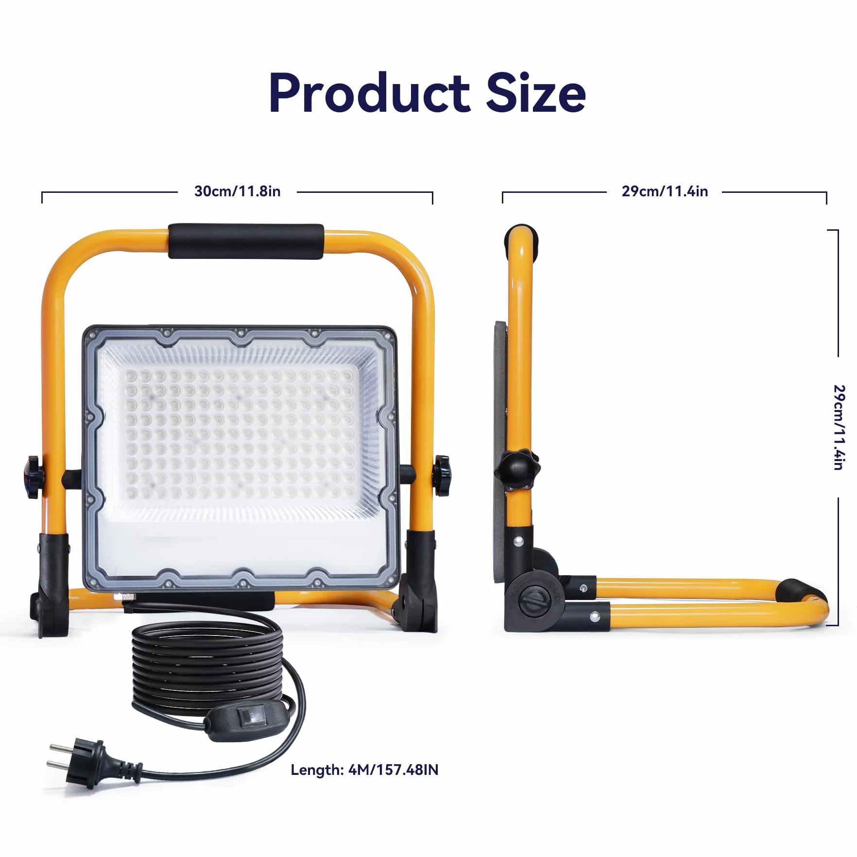 Reflektor Budowlany LED 100W ze Statywem i Kablem 4 M, Wodoszczelność IP66, Reflektor Roboczy z Przełącznikiem, do Warsztatu, Konserwacji lub na Placu Budowy, 6500K Zimne Białe światło