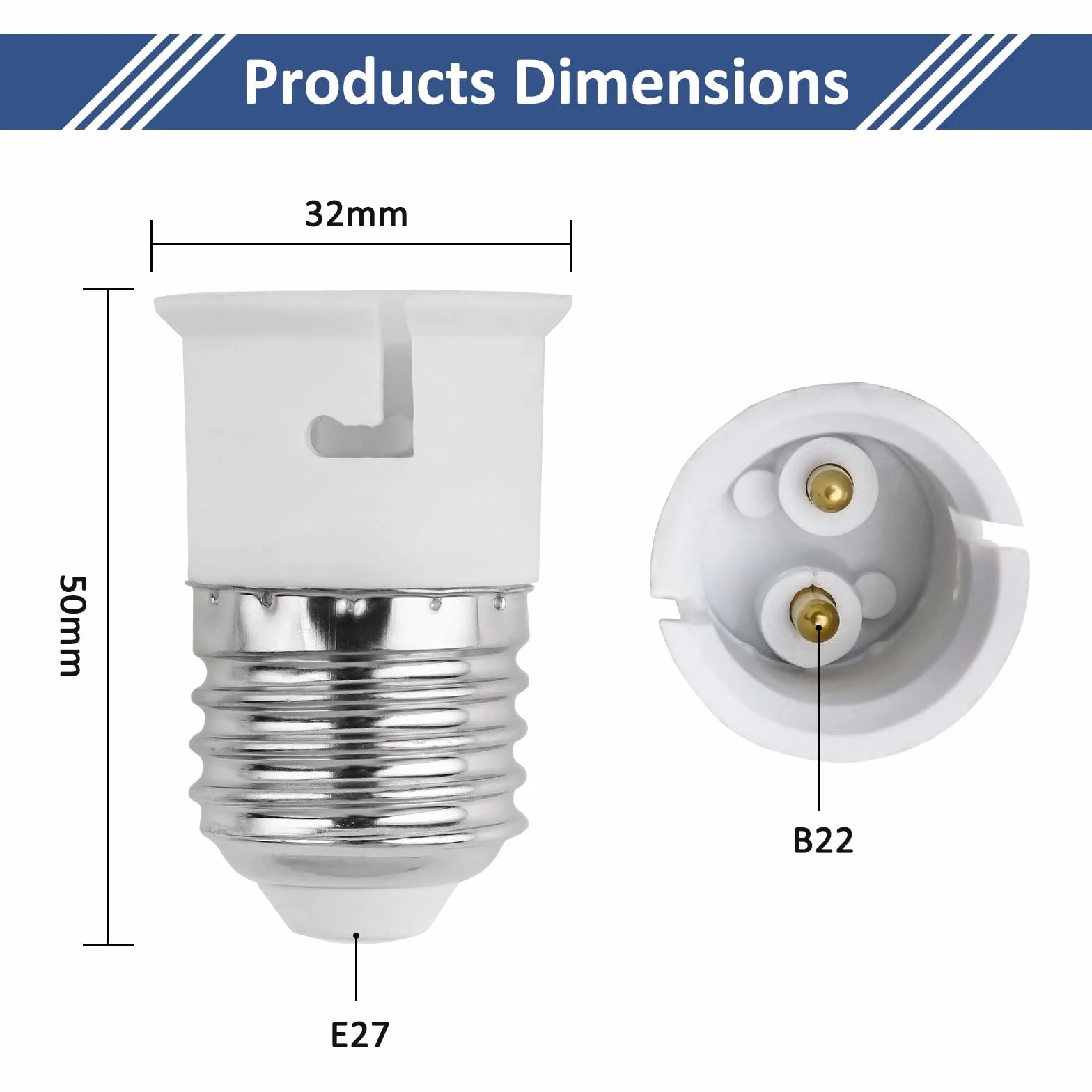 Konwerter gniazd E27 na B22, adapter gniazda żarówki śrubowej na bagnetowy, adapter podstawy lampy ES do BC, moc maksymalna 60 W, napięcie 0-250 V, do żarówek LED, żarówek, żarówek CFL, 2 szt