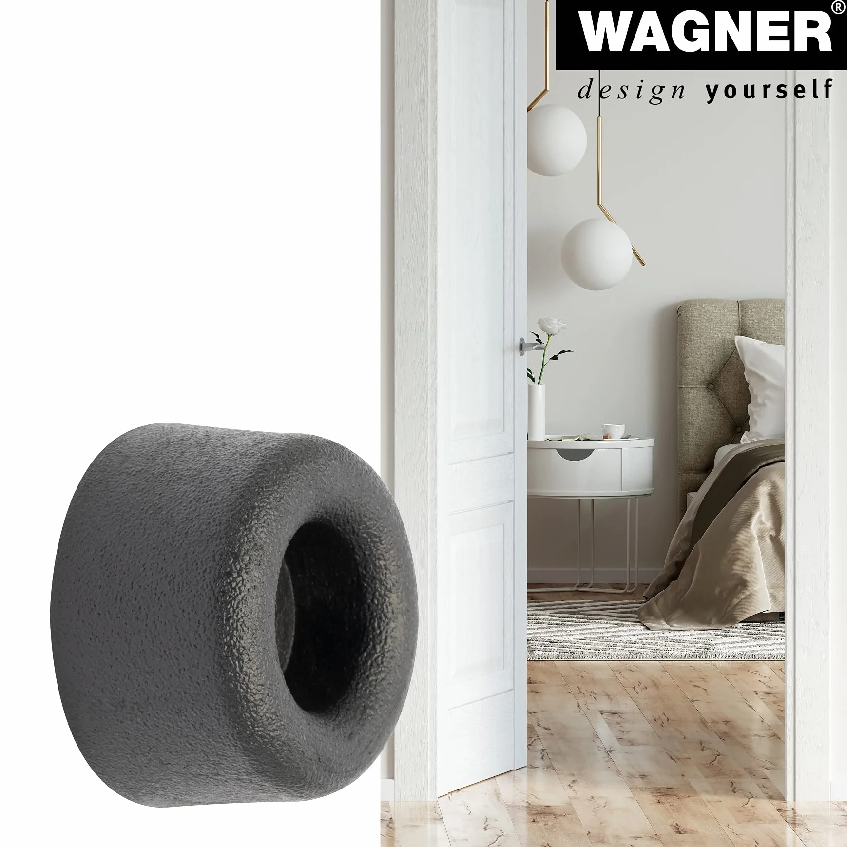 WAGNER Stoper do drzwi ściennych VULKANO MINI 4-częściowy zestaw - średnica Ø 20 x 10 mm, odbojniki z wysokiej jakości pełnej gumy, czarny, do wkręcania - 15501004