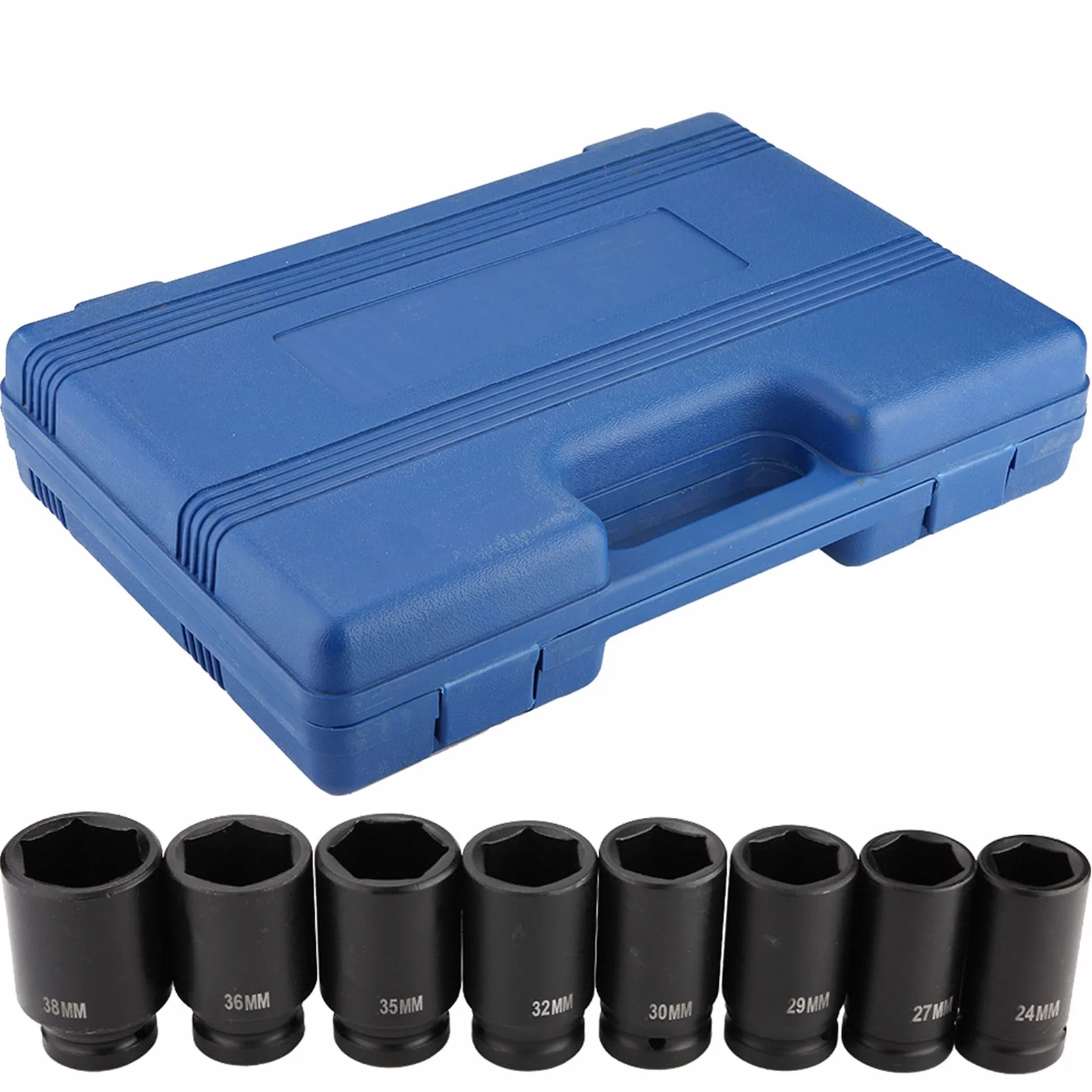 Zestaw 8 szt. Głębokich Nasadek Udarowych 3/4 Cala 24–38 Mm do Kluczy Udarowych