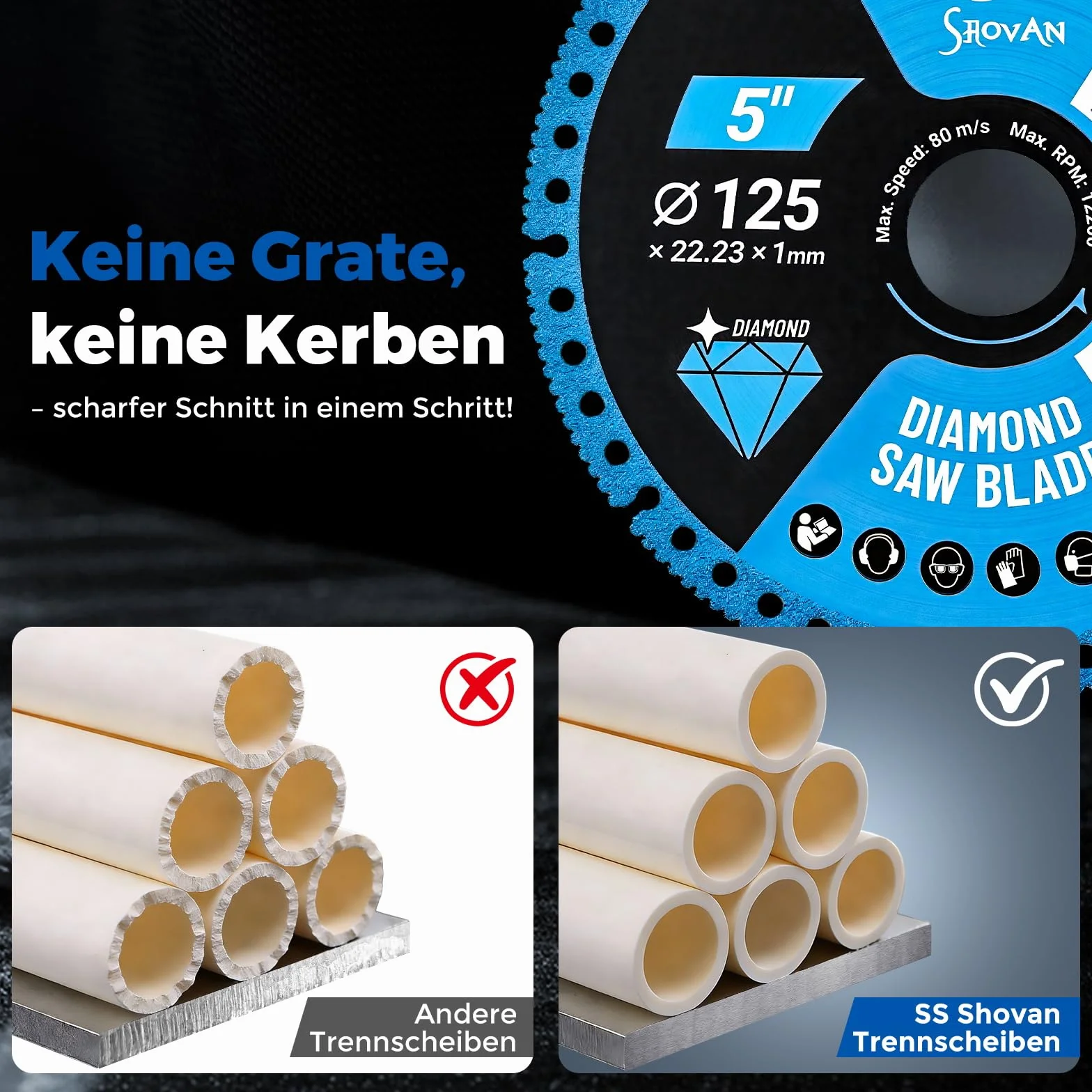 Diamentowa tarcza tnąca 3 sztuki, Ø 125 mm x 22,23 mm do szlifierek kątowych – uniwersalne ostrze diamentowe do płytek, PCW, metalu, szkła, profesjonalna tarcza tnąca do precyzyjnego cięcia