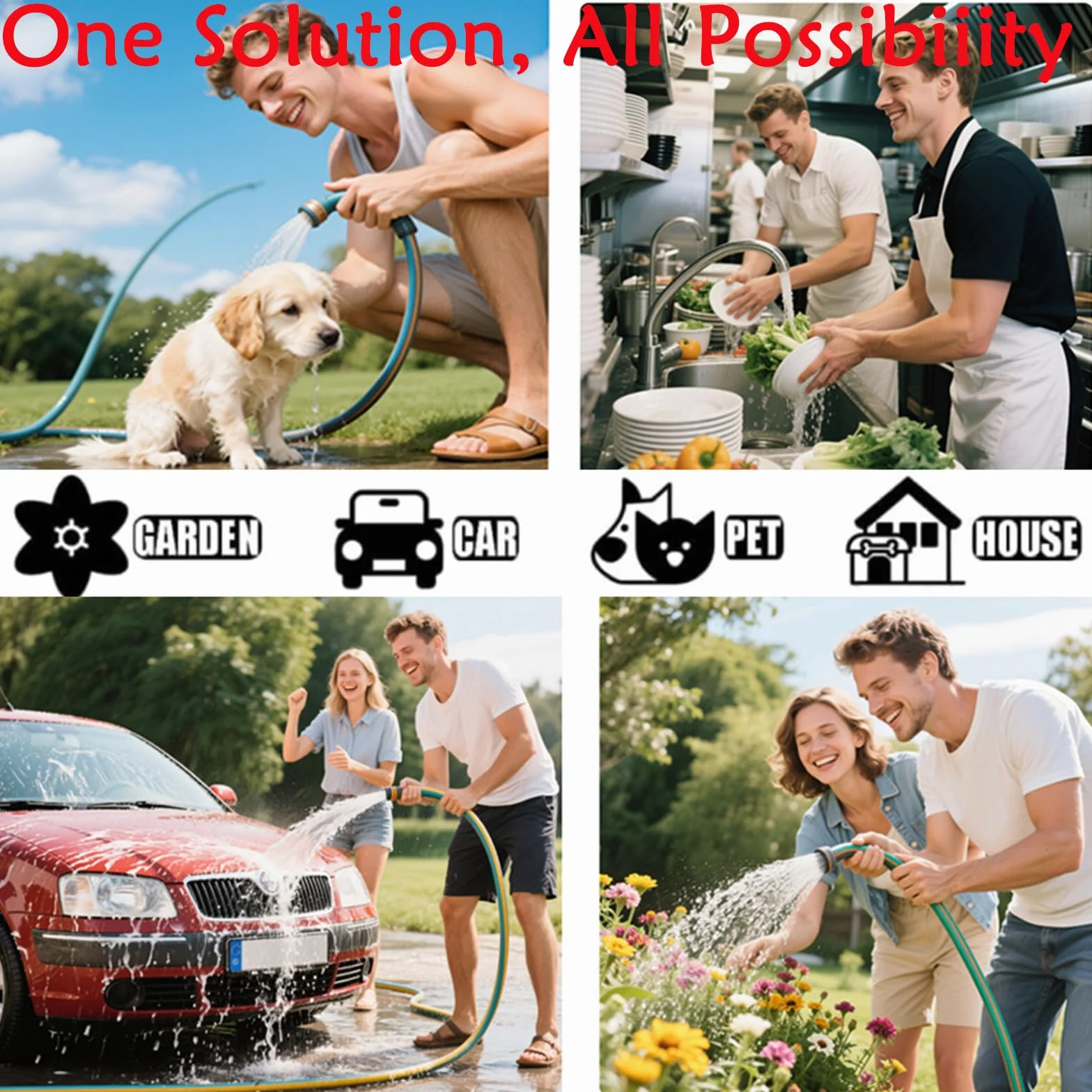 Brass Double Water Tap, 1/2 cala podwójny wylot ogrodowy Tap Antifreeze Double Output Faucets with 4 Connectors für Outdoor Garden Washing Machine Rain Barrel Household Industry (Yellow)