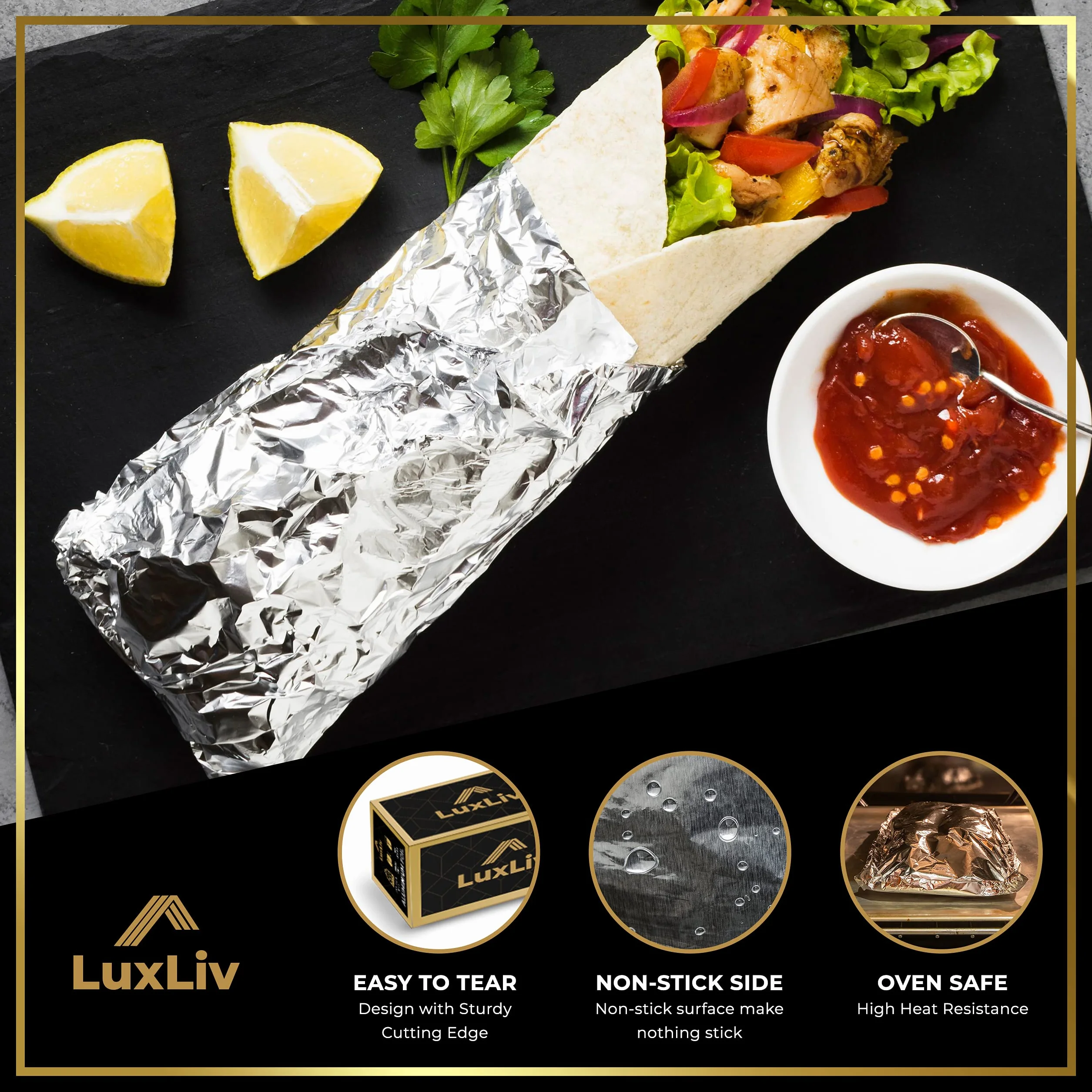 Aluminiowa wytrzymała rolka folii blaszanej – szerokość 30 cm x 50 m długości – klasa komercyjna i bardzo gruba, wystarczająco mocna dla przemysłu gastronomicznego z nożem - LuxLiv®