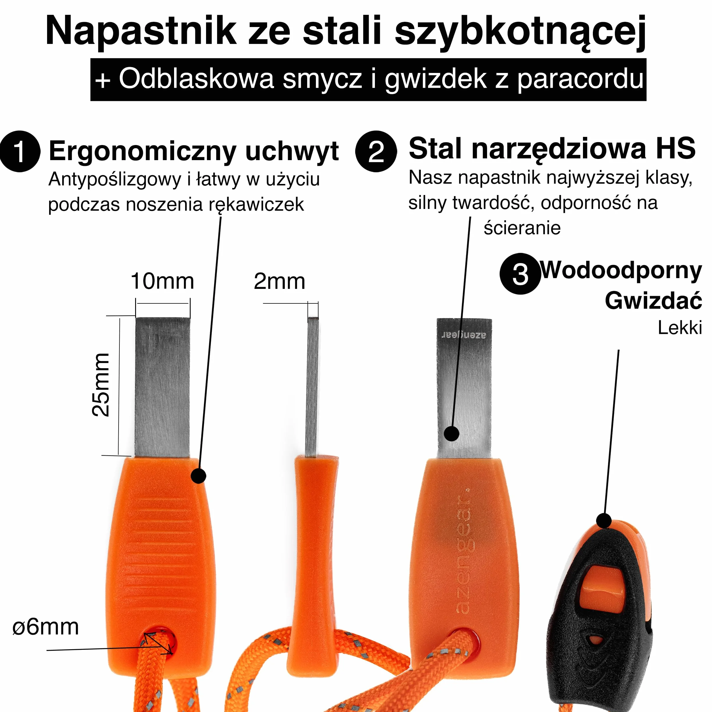 aZengear Camping Bushcraft Flint Steel Pro Fire Starter, XXL Ferro Rod, HSS Striker, Tinder Wick Rope, Paracord, wodoodporny zestaw survivalowy na świeżym powietrzu