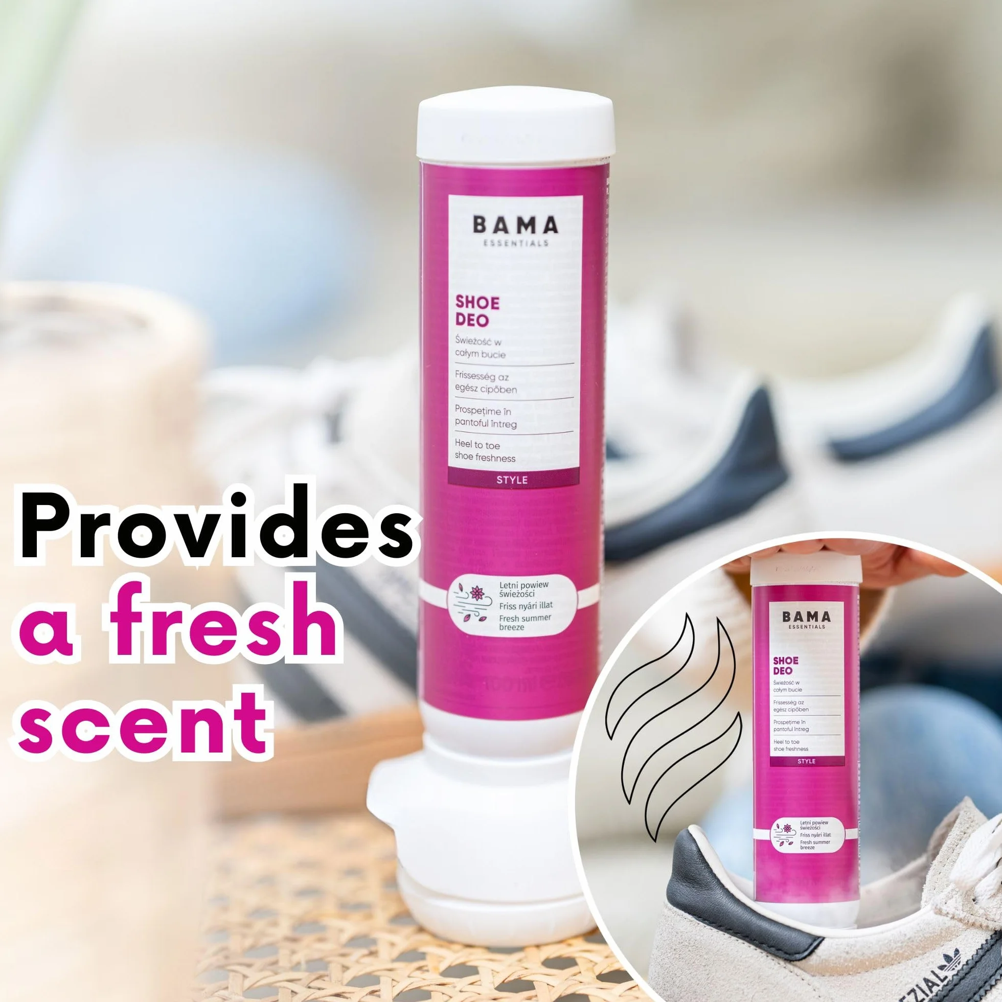 Bama Shoe Dezodorant (1 x 100 ml / 2 x 100 ml / 3 x 100 ml / 6 x 100 ml) – neutralizujący zapach dezodorant do butów, spray do butów zapewniający higieniczną świeżość w całym bucie, przezroczysty, 100