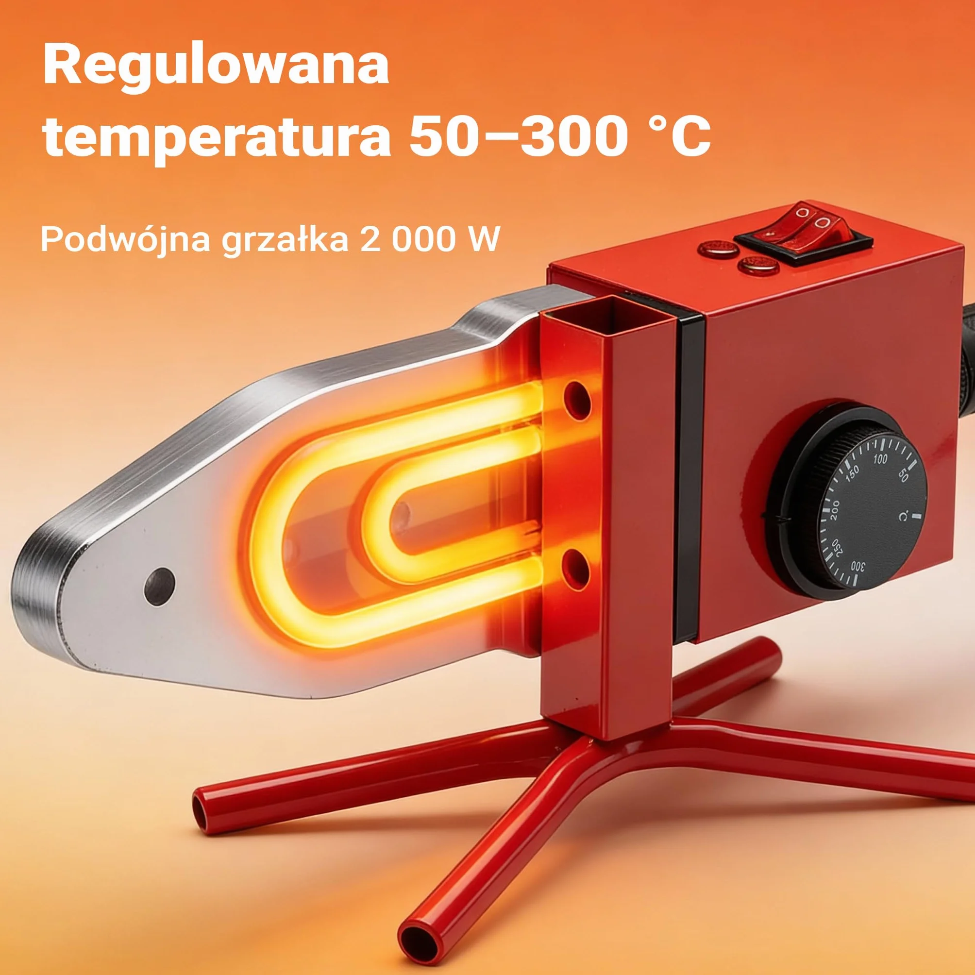 Wiltec Zgrzewarka do rur PE o mocy 2000 W do spawania termoplastycznego, 7 grzałek 16-63 mm w metalowym kufrze, nagrzewa się do 300°C