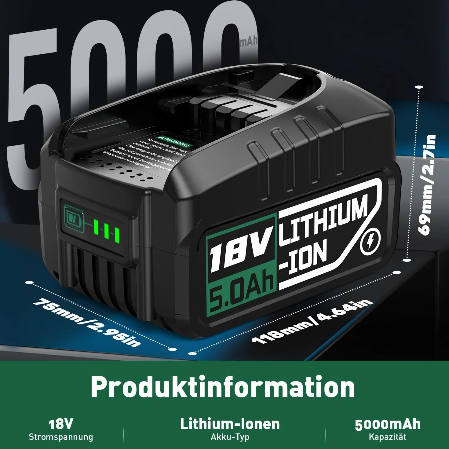 Akumulator 18 V kompatybilny z domem i ogrodem Bosch, akumulator 5,0 Ah do Gloria, kompatybilny z Bosch 18 V PBA PSB PSR
