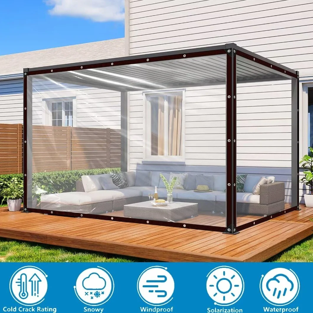 Plandeka okryciowa – wodoszczelna – z oczkami 2 x 3 m, przezroczysta plandeka na balkon, ochrona przed wiatrem/piaskownicą, na zewnątrz, na meble ogrodowe, przezroczysta plandeka do klatki dla