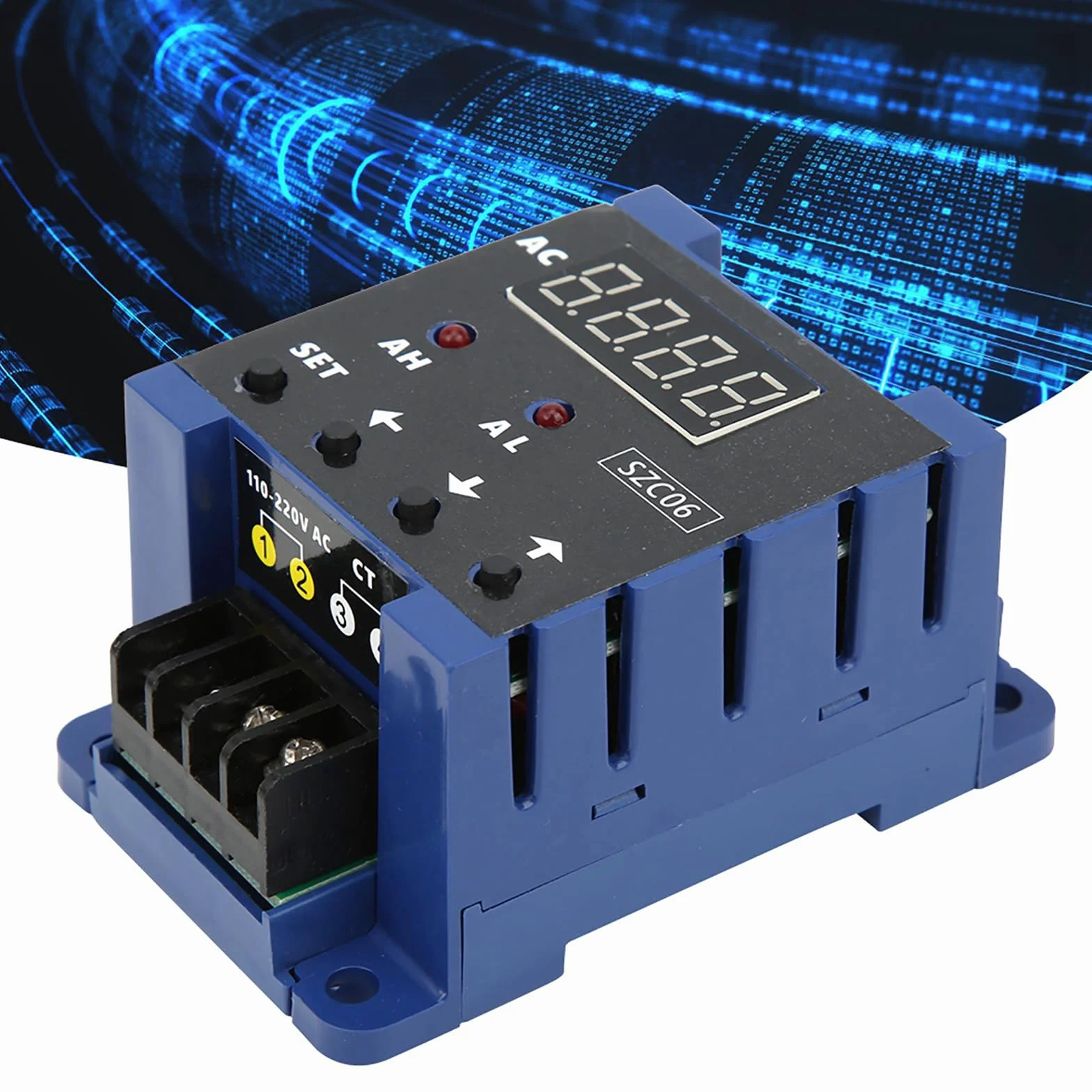 Cyfrowy amperomierz AC elektryczny SZC06 AC110‑220V 0,3‑50A zakres pomiarowy górna dolna granica przekaźnik opóźnienia alarmu (50A)