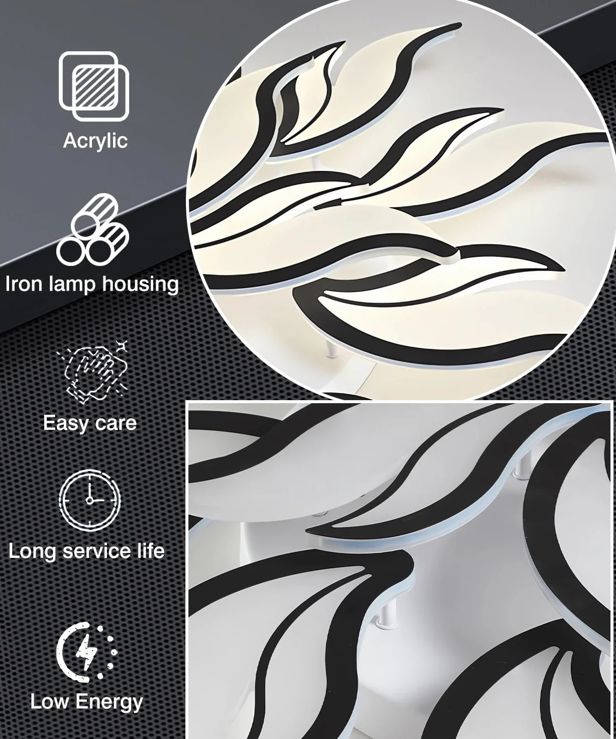 Nowoczesna lampa sufitowa LED Ściemnialna lampa sufitowa do salonu z pilotem Żyrandol 22W 3000K-6500K Lampy sufitowe w kształcie kwiatów do sypialni Jadalnia Biuro (Czarny, 3 głowic)