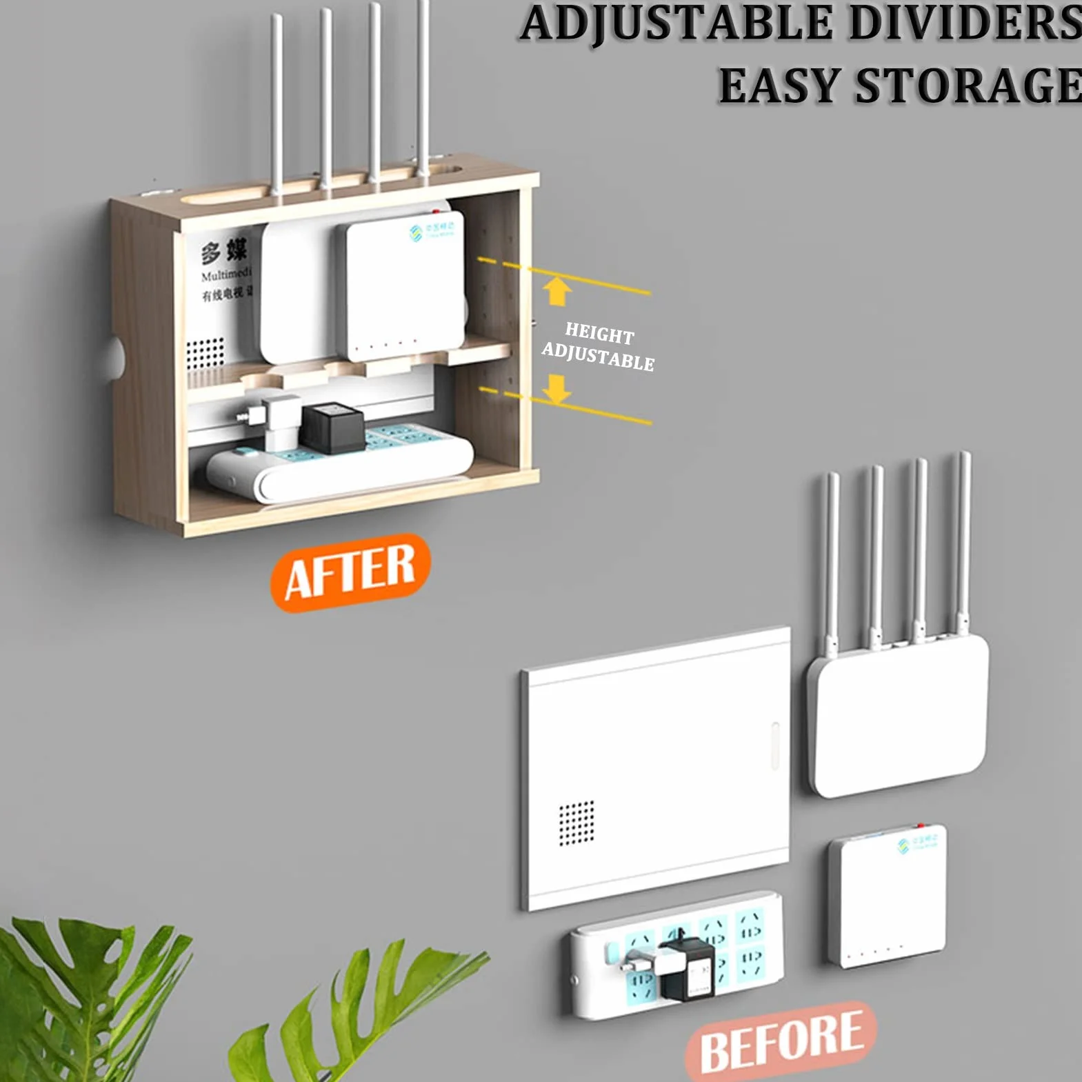 Uchwyt ścienny WiFi Router Schowek Drewniany dekoder sieciowy WiFi Kabel modemu ​Osłona routera Zorganizowana moc do domu sypialni salonu (kolor: Nutural-A, rozmiar: 47,4 x 37,4 x 10 cm)