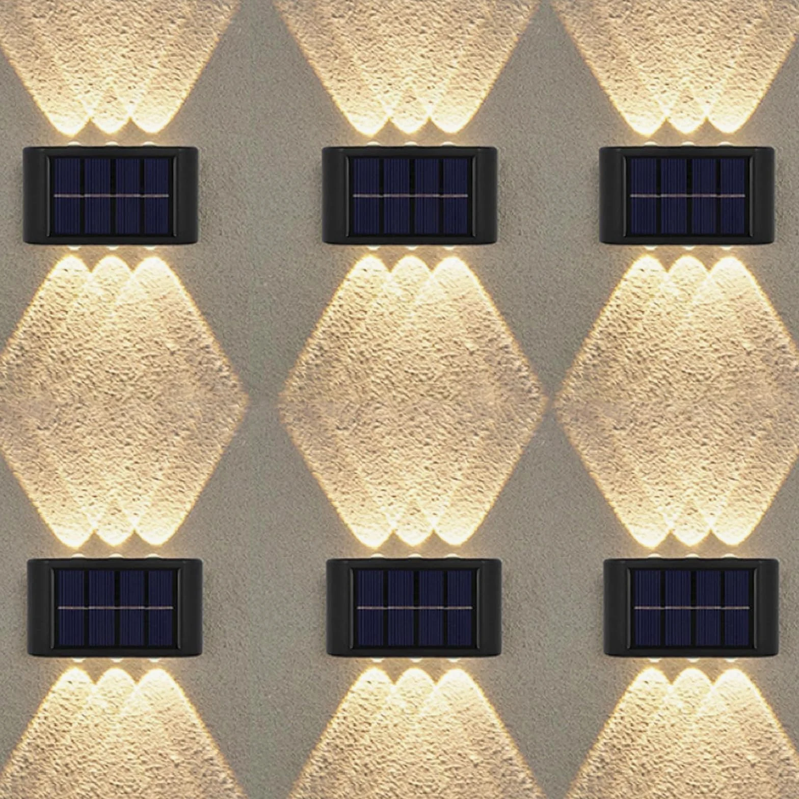 Flintronic 6 sztuk świateł solarnych na ścianę, regulowane lampy LED z 6 ciepłymi światłami, do góry i w dół, oświetlenie LED na zewnątrz, wodoszczelne IP65