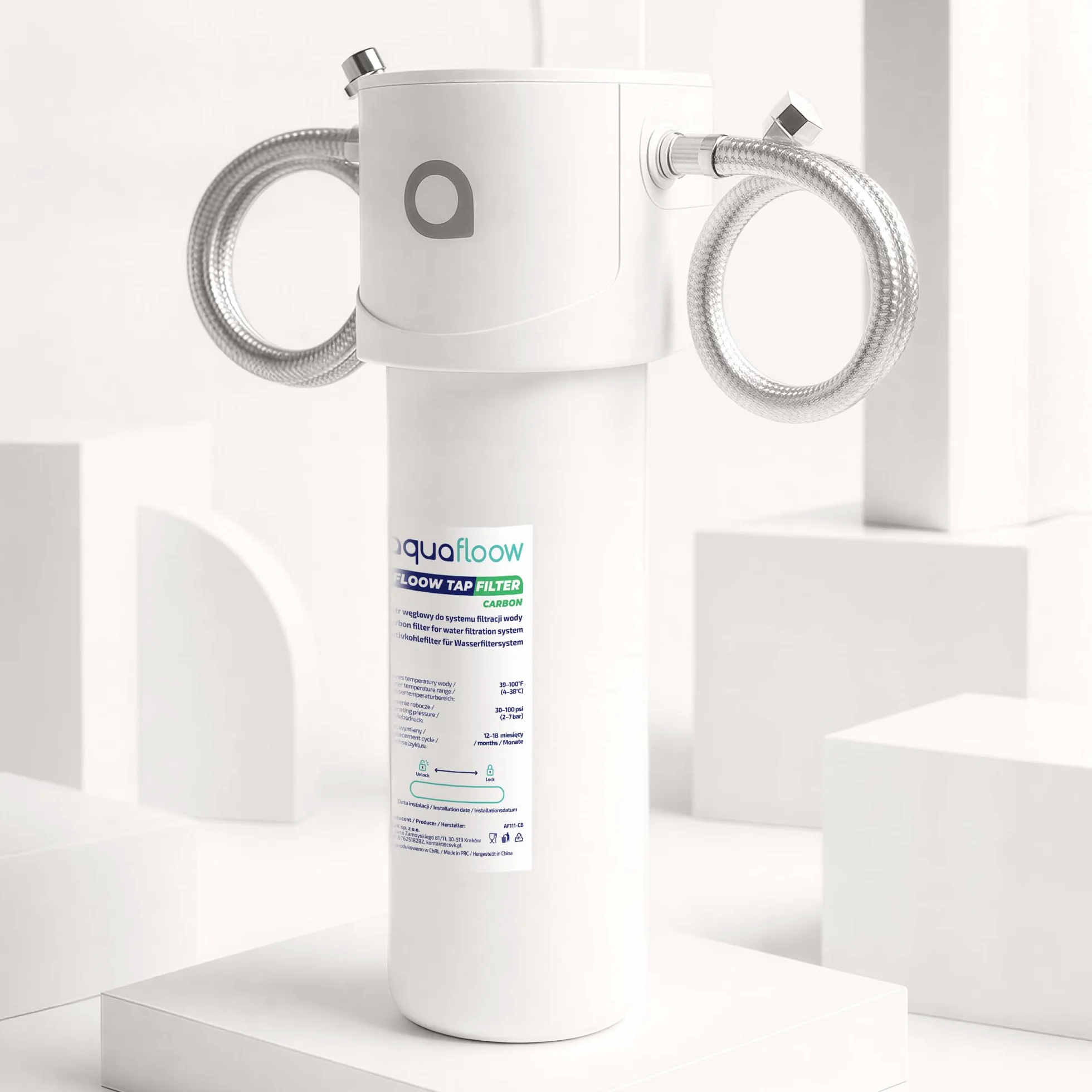 Aquafloow podzlewowy system filtracji wody z filtrem blokowym CARBON, redukcja chloru, poprawa smaku, timer, podłączenie bezpośrednie