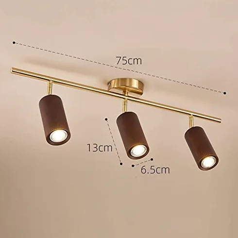 Lampy sufitowe LED z drewna orzechowego z regulowaną szyną obrotową do kuchni, jadalni i korytarza, 2 źródła światła kierunkowe, 3 światła, 6000 K