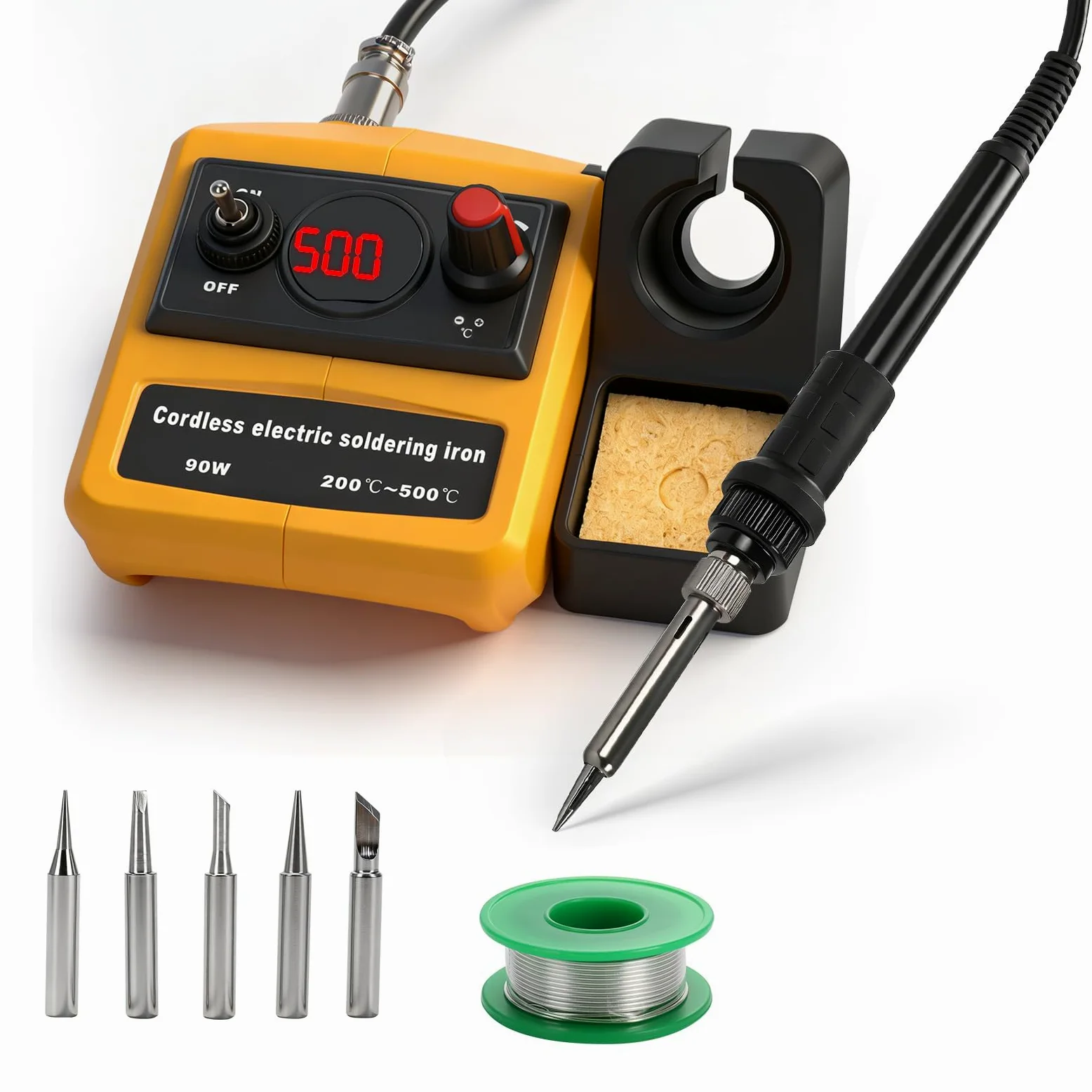 Bezprzewodowa stacja lutownicza kompatybilna z akumulatorami DEWALT 18 V/20 V, cyfrowy wyświetlacz LCD 90 W, elektryczna stacja lutownicza z bezstopniową regulacją 200-500℃ dla (tylko narzędzia)