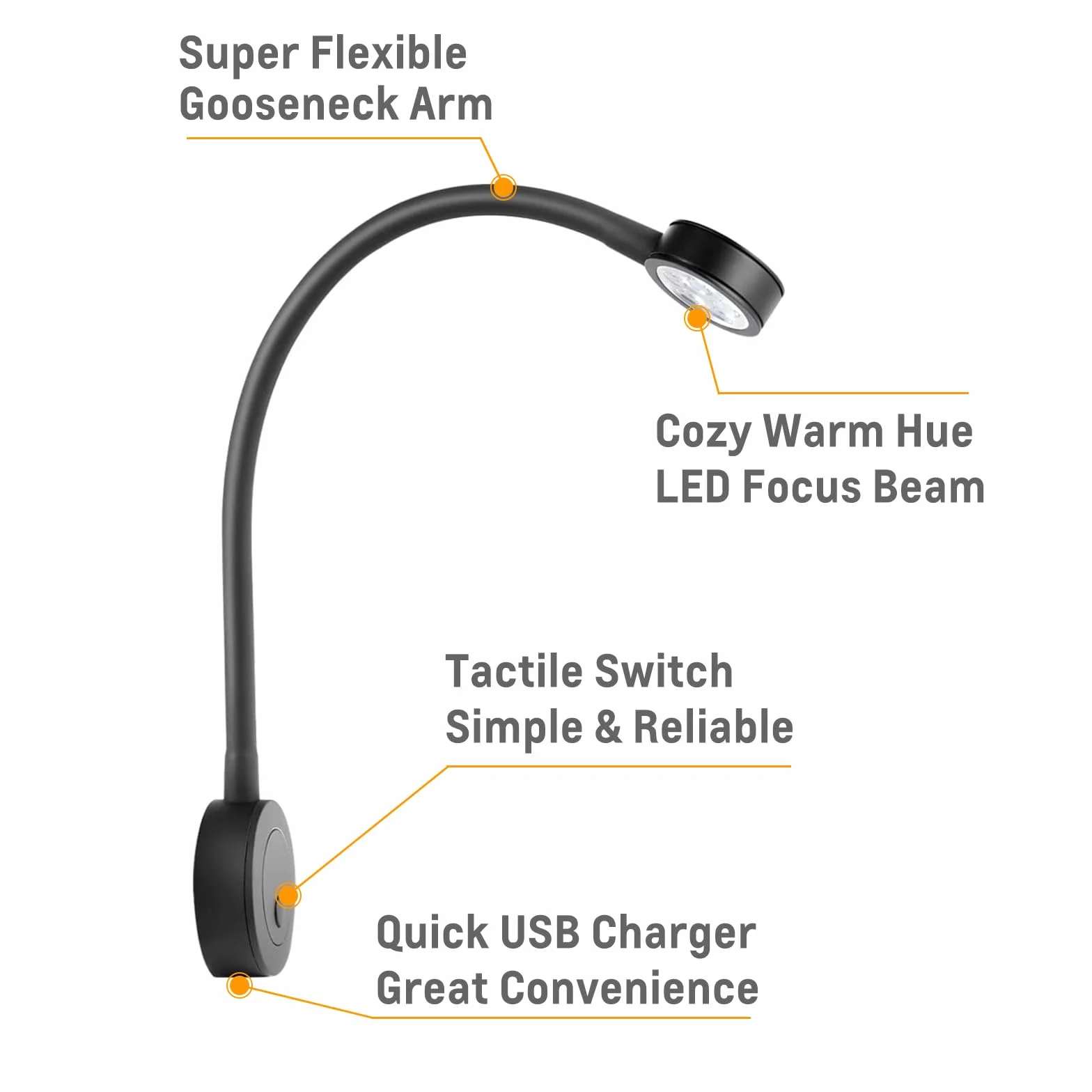 acegoo Lampa do czytania 12 V LED, ściemniana, do łóżka, elastyczna lampa do montażu na ścianie, na stolik nocny DC 12-24 V, 3200 K, z przełącznikiem ściemniacza i ładowarką typu C, do łodzi, kamperów