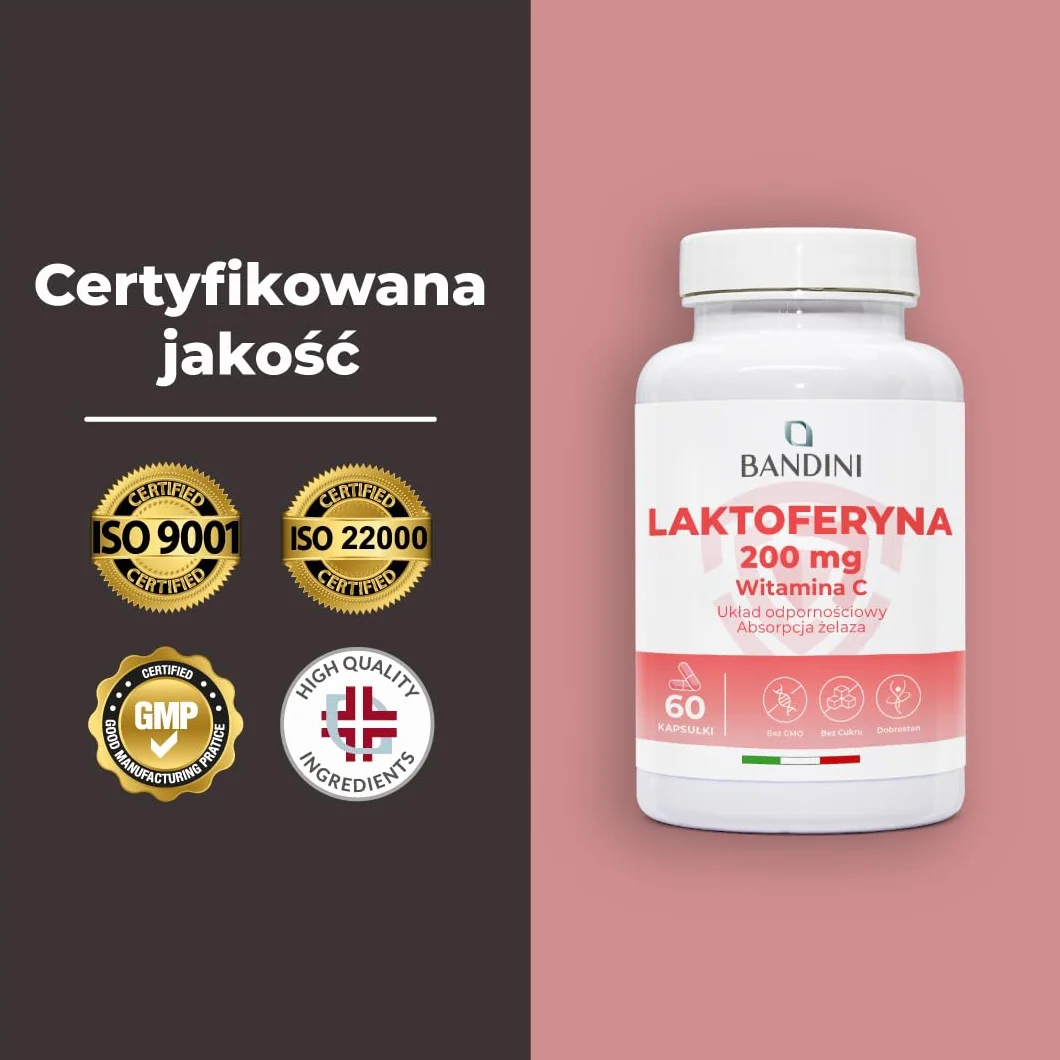 Bandini LATTOFERRINE 200 Immuno 200 MG laktoferyny 60 kapsułek Suplement diety z witaminą C