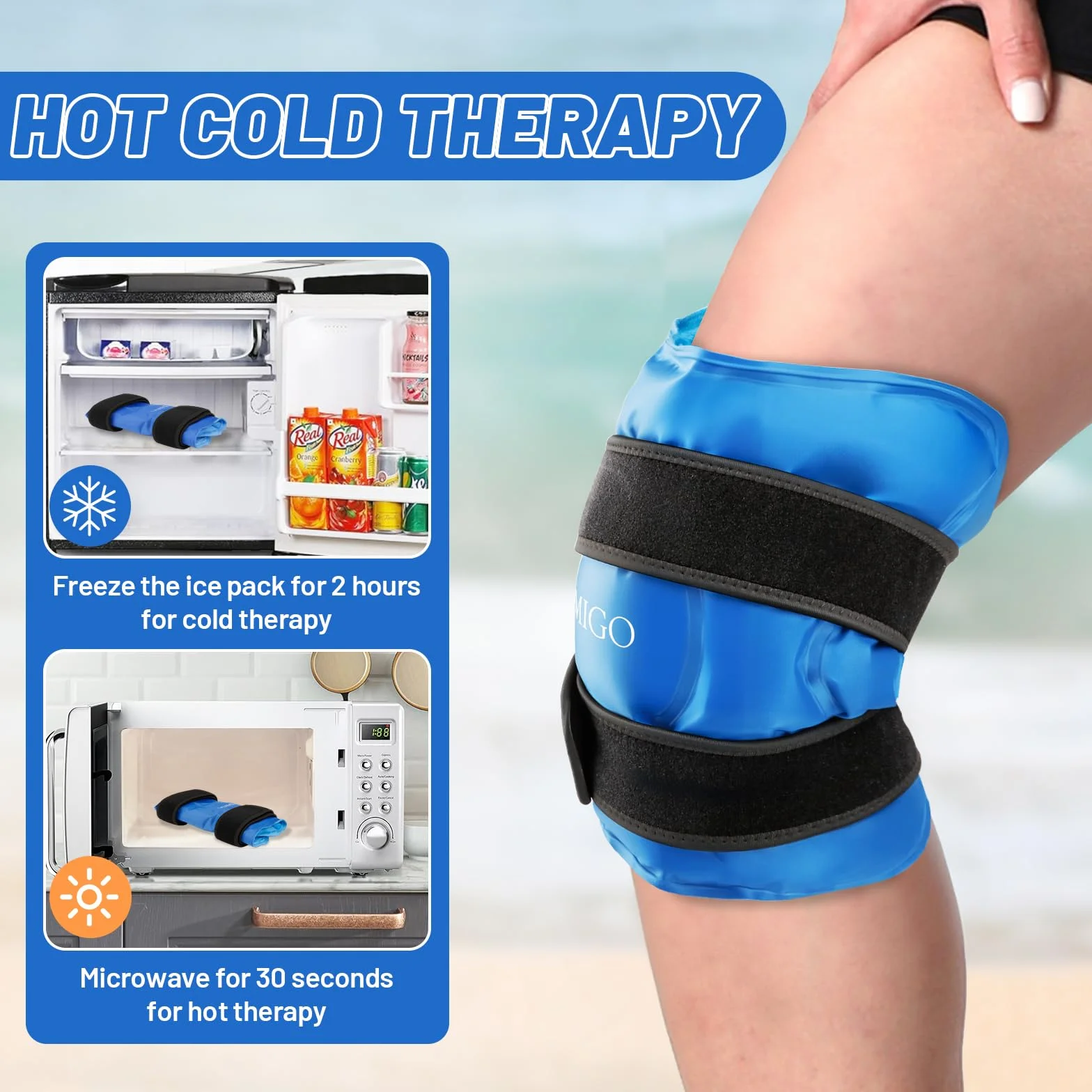 Żelowy Ice Pack do Złagodzenia Bólu Kolana, Wielokrotnego Użytku, Terapia Zimnym i Ciepłym Kompresem
