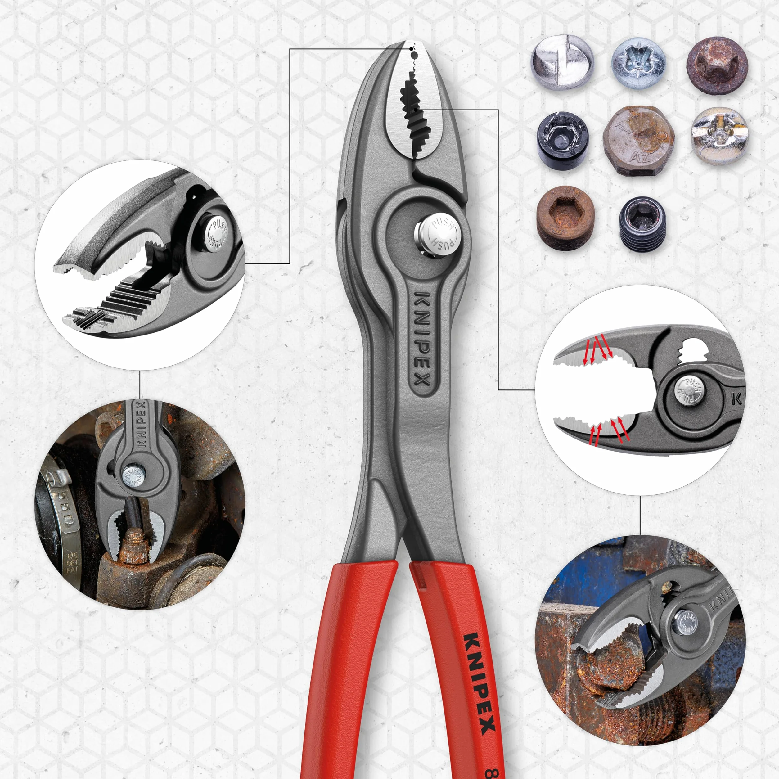 KNIPEX TwinGrip szczypce z funkcją chwytu od czoła i z boku w opakowaniu z zawieszką fosforanowana, szara pokryte antypoślizgowym, 82 01 200