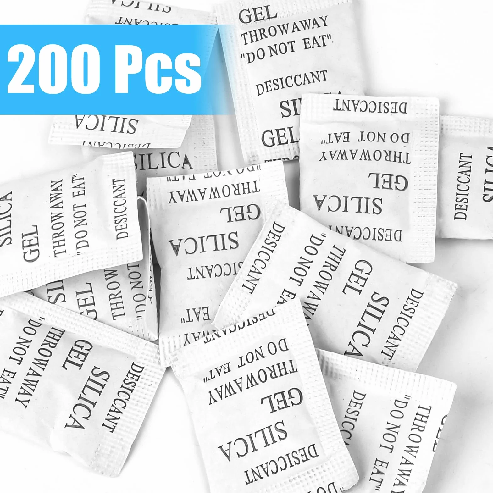 Worki ze środkiem osuszającym, 200 opakowań x 1 g, worki z żelem krzemionkowym, saszetki z żelem krzemionkowym, pochłaniają wilgoć, parę, pleśń, zapachy, osuszacz powietrza