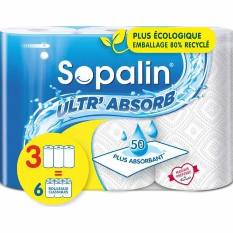 Sopalin Ultr'Absorb 419993 Ręcznik Papierowy, Biały, 3 rolki