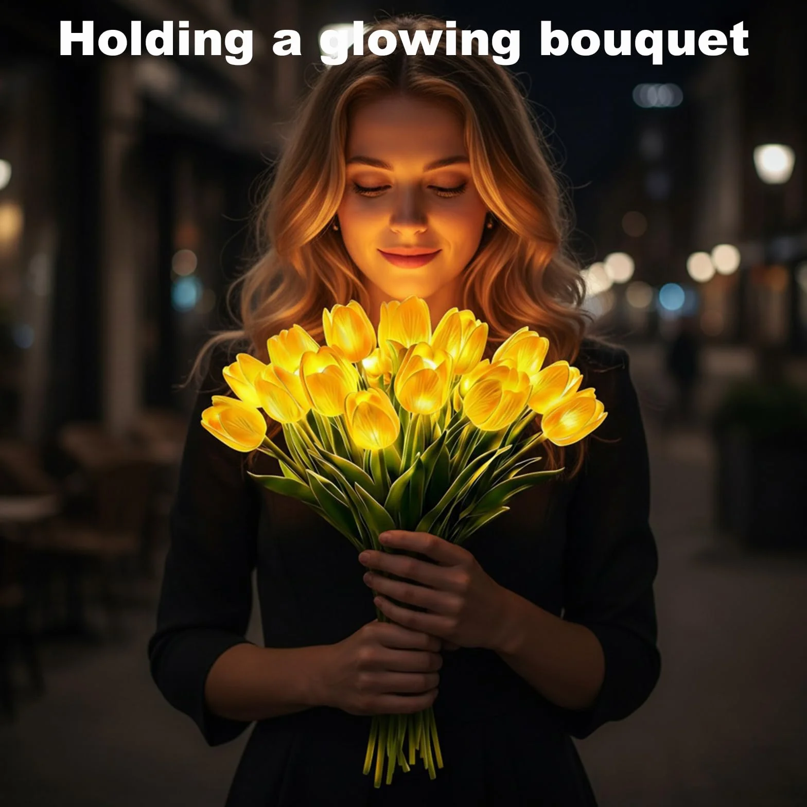 15 szt. promiennych romantycznych tulipanowych lampek LED, regulowane tulipanowe światło nocne, ciepłe światło, świecący bukiet, ozdoba, prezent na rocznicę/ślub/urodziny (żółty)