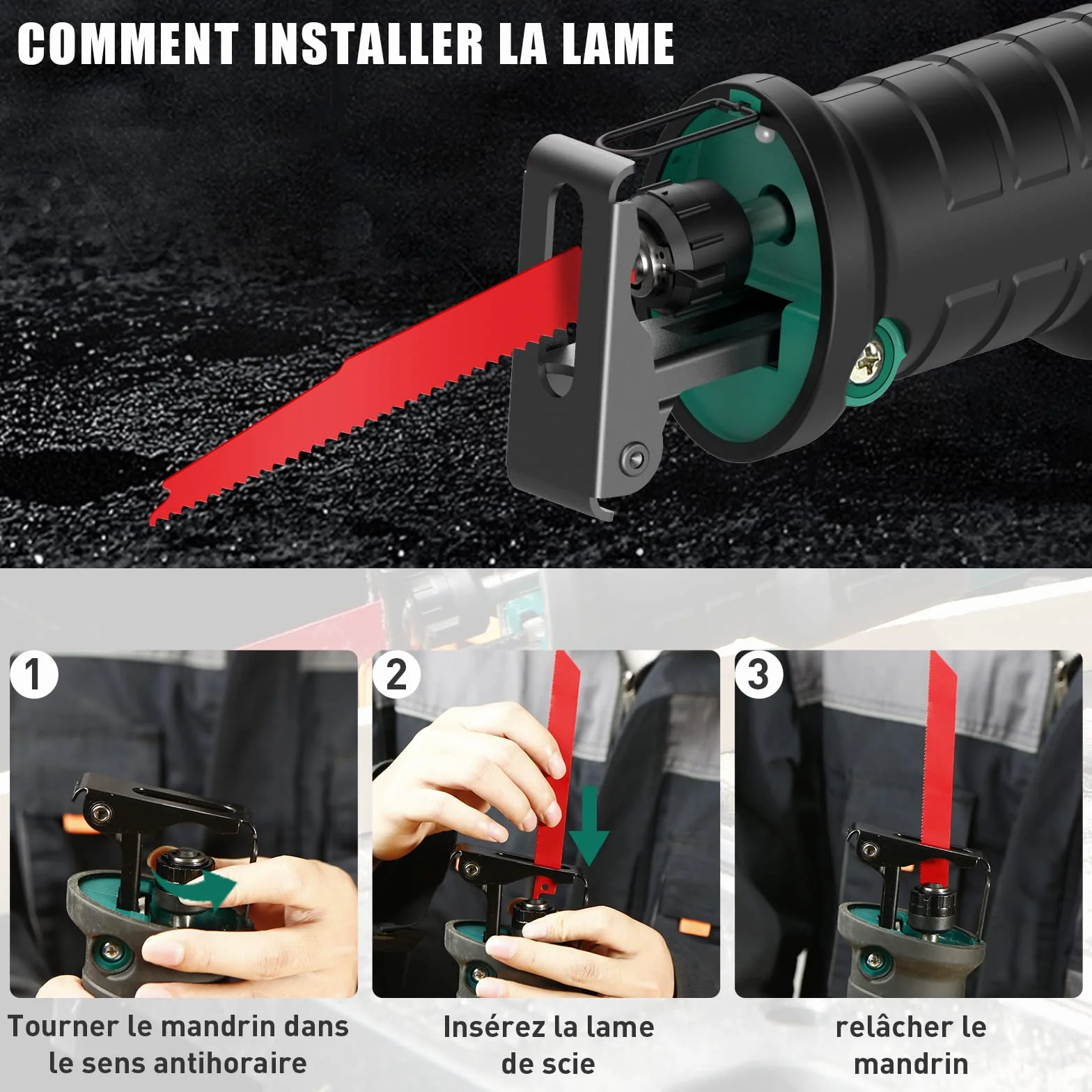 HYCHIKA Piła szablasta, wielofunkcyjna piła uniwersalna 18V z oświetleniem LED, prędkość 0-2800SPM, akumulatory 2x2000 mAh, szybkie ładowanie 1 godzina, idealna do cięcia drewna i metalu