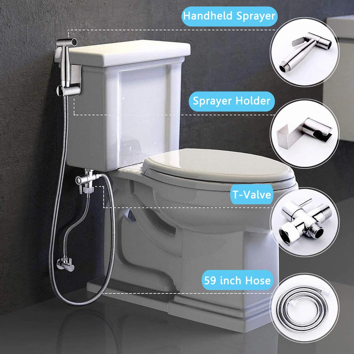 Bidet ręczny spray do toalety ze stali nierdzewnej z zaworem 3-drożnym 1/2"-3/8"