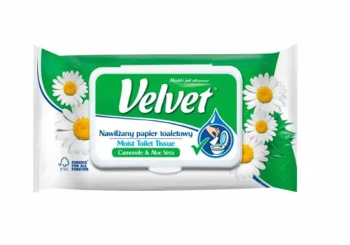 VELVET Moist Cellulose Toilet Paper, Rum & Aloe, 48 Sheets, White