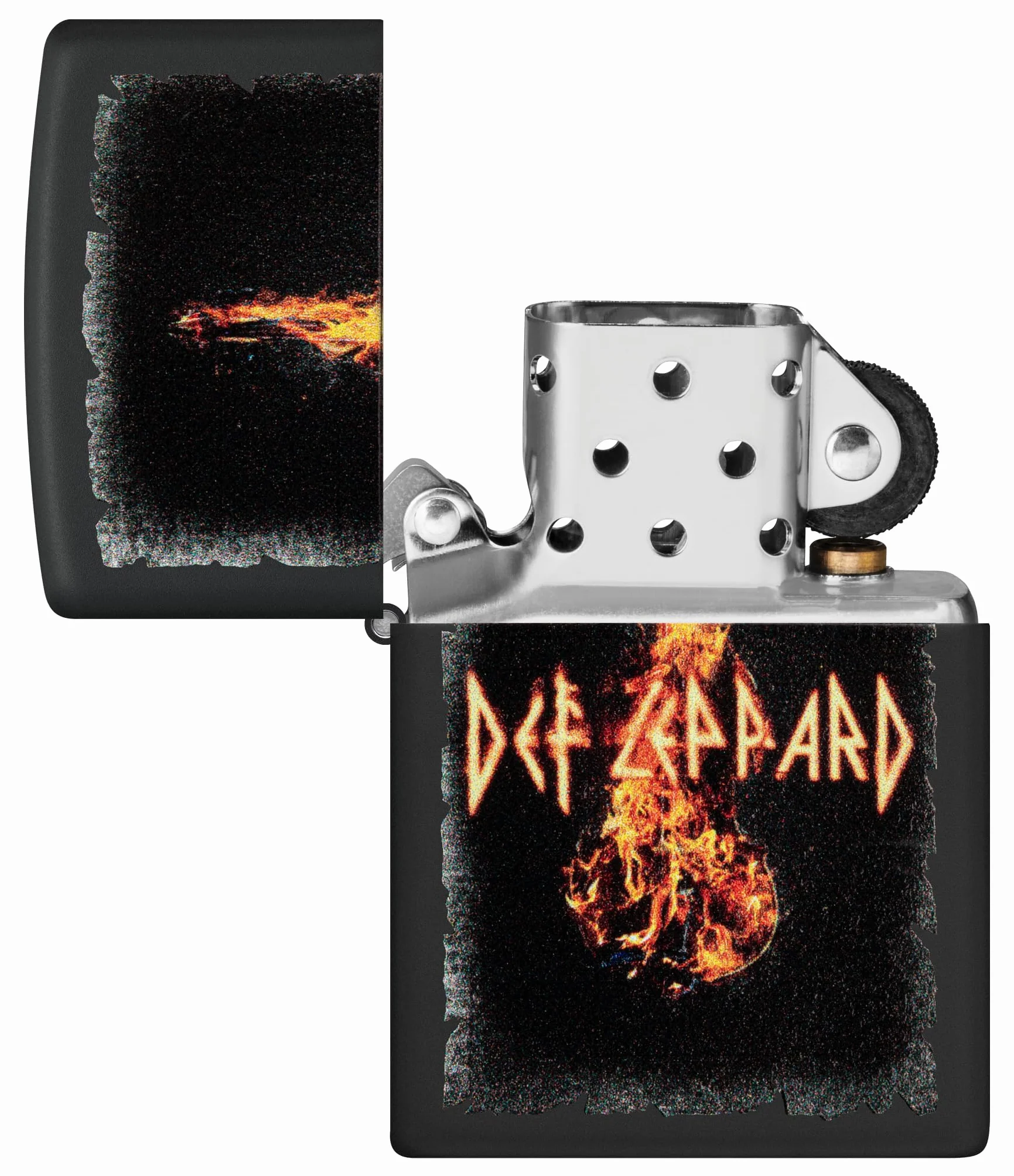 Zippo Def Leppard Zapalniczka Sztormowa, Kolorowy Nadruk, do Napełniania, Wielokrotnego Użytku, Wiatroodporna Konstrukcja, Pudełko na Prezent, Wykonano w USA, Kolor Czarny Matowy (Black Matte)