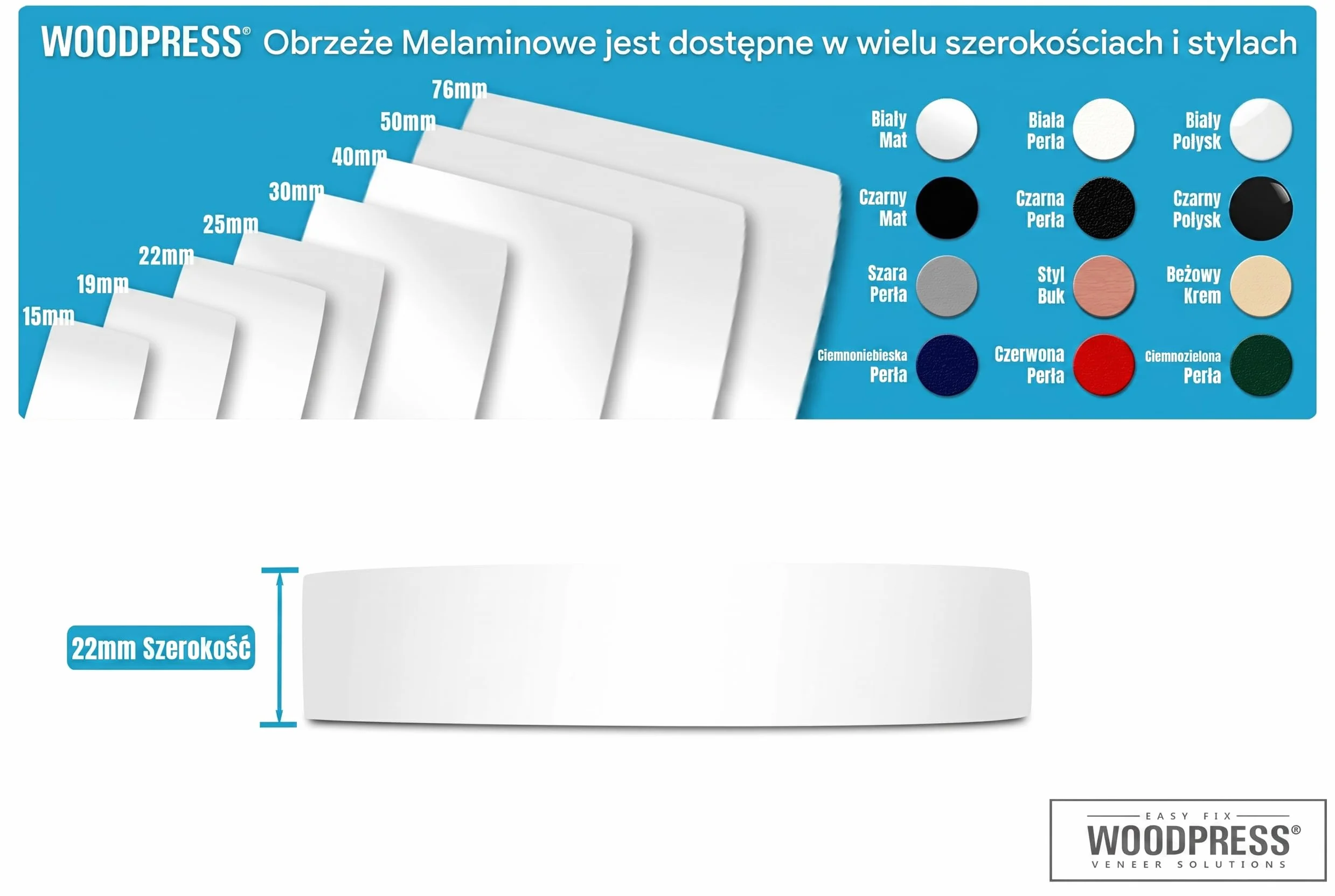 22mm Obramowanie z Białej Melaminy, Wysokiej Jakości Taśma Fornirowa – Rolka 7,5 m – z Klejem Topliwym do łatwego Samodzielnego Montażu – pokrywa krawędź standardowego panelu MDF