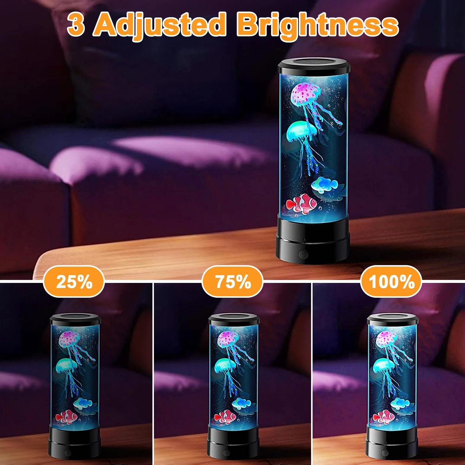 JIMACRO Lampa do akwarium z meduzami LED, 17 kolorów, 4 tryby, 3 jasności, USB, pilot
