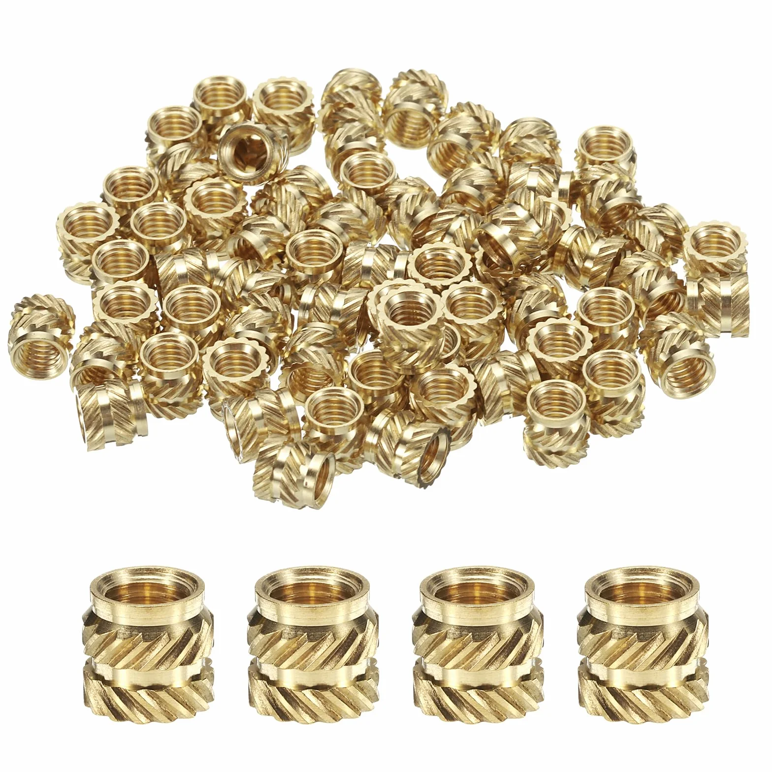 QUARKZMAN 100 sztuk M5 wkładki gwintowane mosiężne Heat Set Insert M5 x 6,5 mm, OD 7 mm radełkowane nakrętki dociskowe, druk 3D mosiężne nakrętki żeńskie wkładki gwintowane nakrętki
