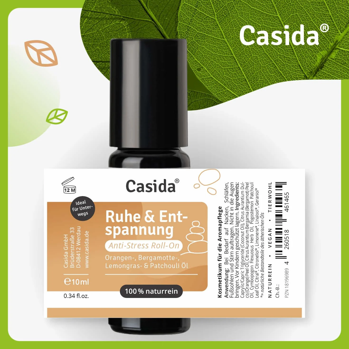 Casida Roll-On Odpoczynku i Relaksu 10 ml - Antystresowy Olejek Perfumowany Eteryczny do Aromaterapii