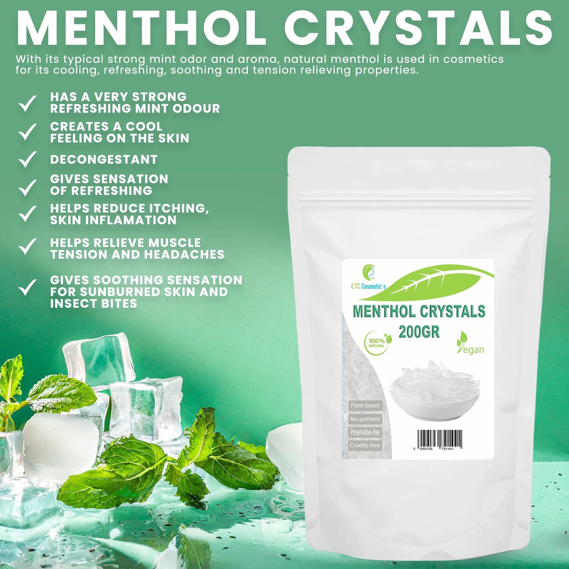 Mentol Kryształy 200 g Naturalny Olejek Miętowy Działa Chłodząco Odświeżająco