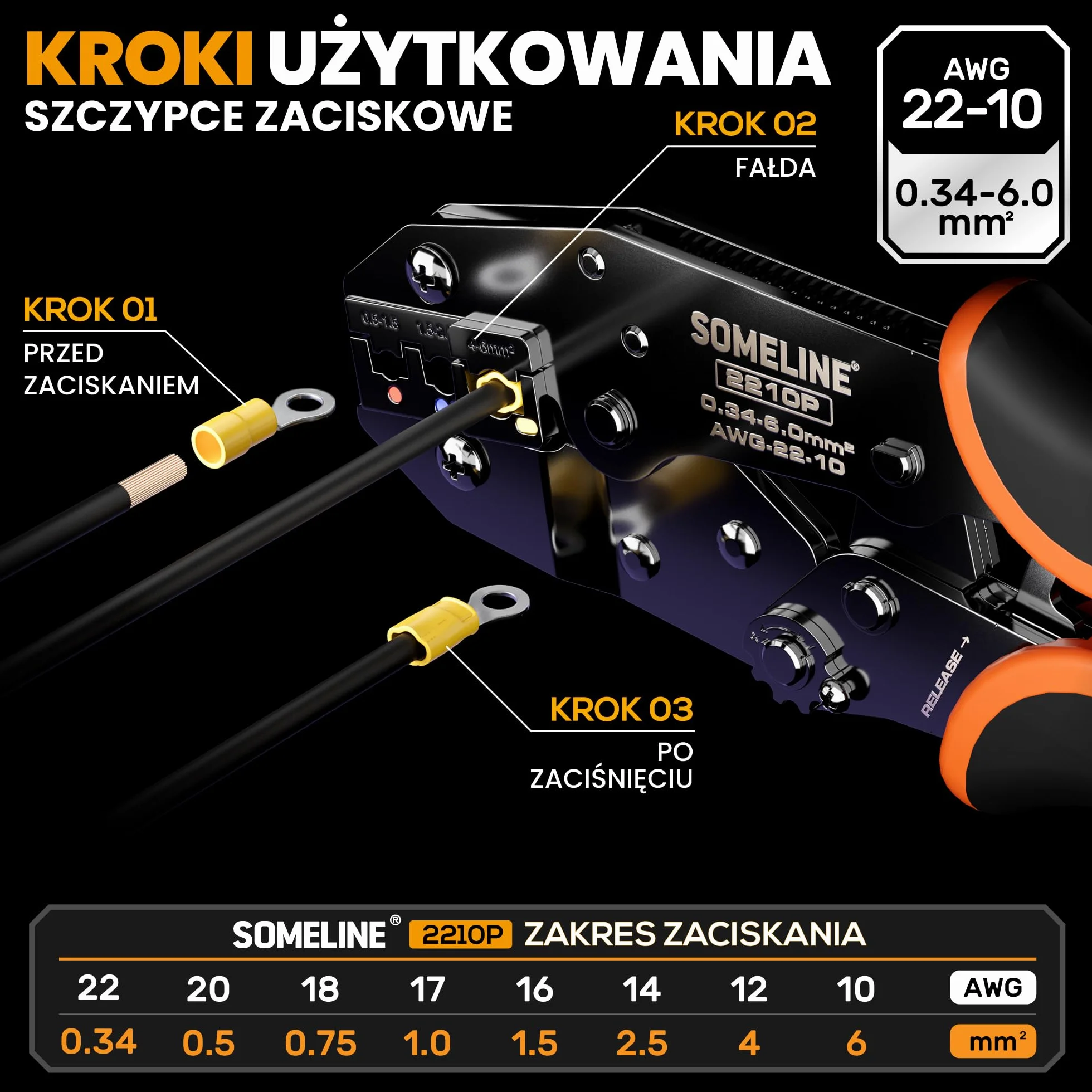SOMELINE Zestaw Szczypiec Zaciskowych 0,34-6 mm² z 39 Końcówkami Kablowymi