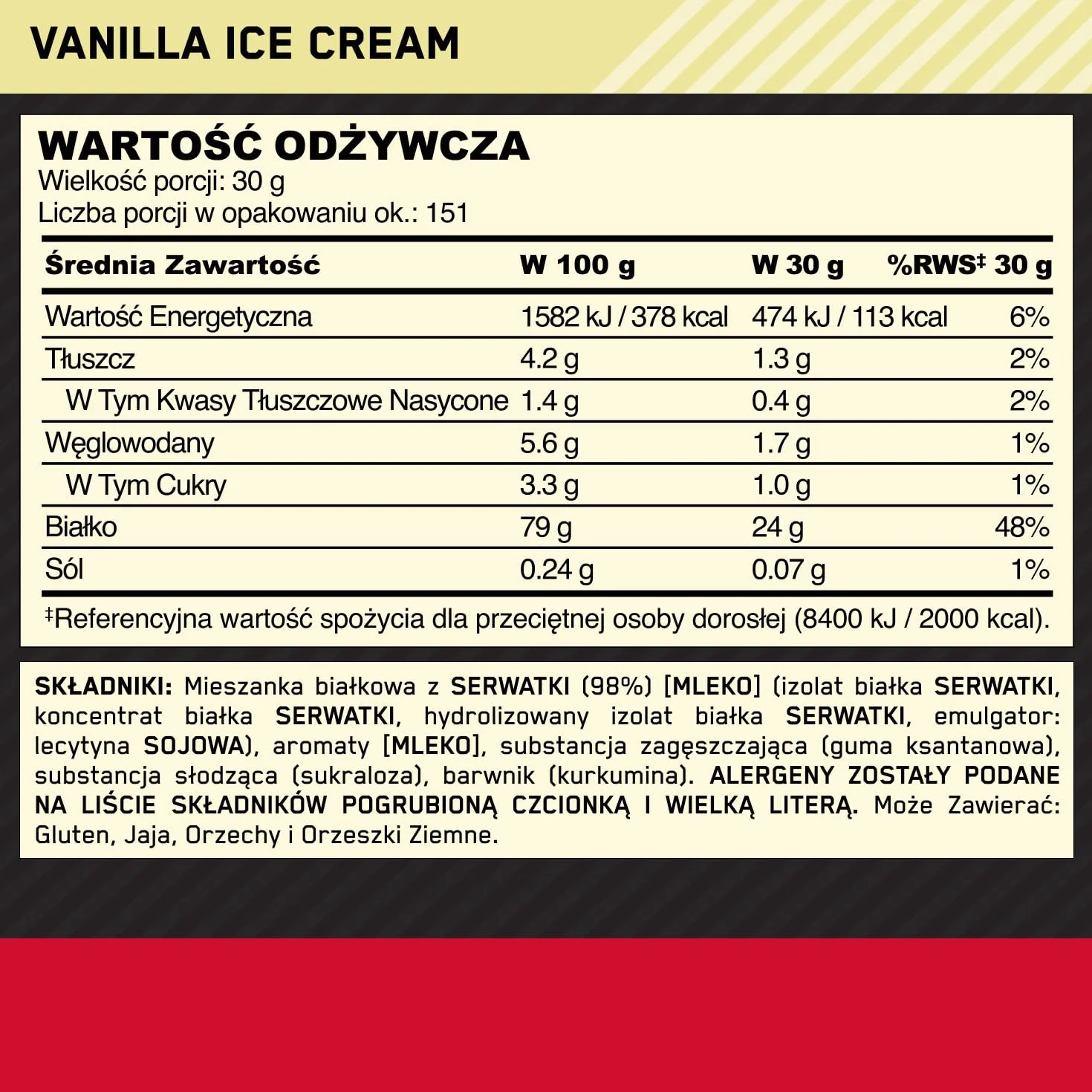 Optimum Nutrition Gold Standard 100% Whey, Koncentrat Białka Serwatkowego, Smak Lody Waniliowe, 4,53 kg